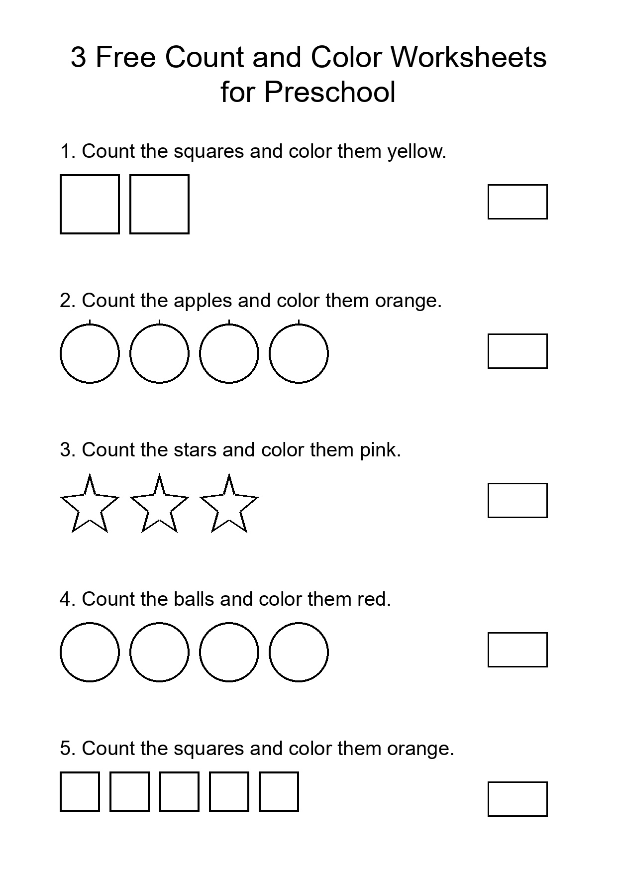 3 Free Count and Color Worksheets for Preschool