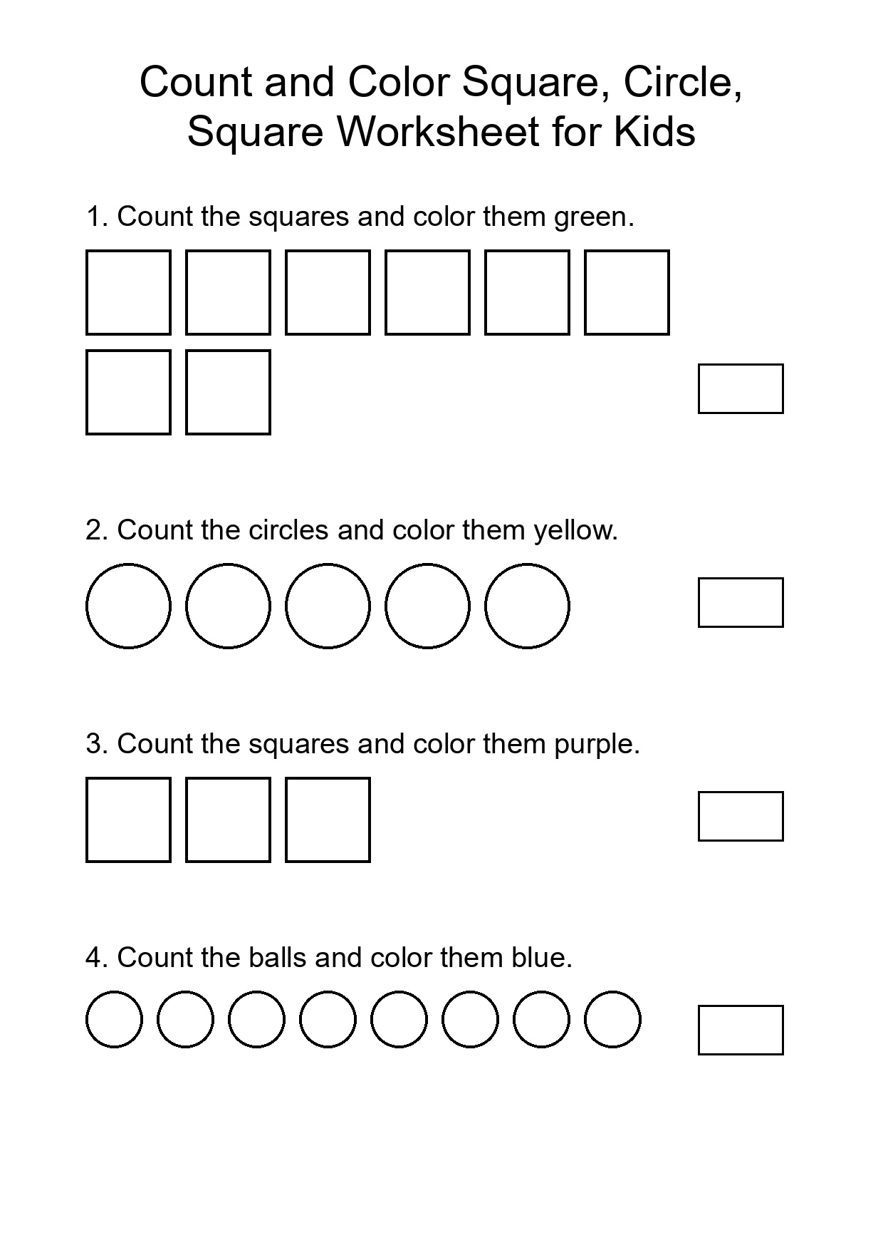 Count and Color Square, Circle, Square Worksheet for Kids