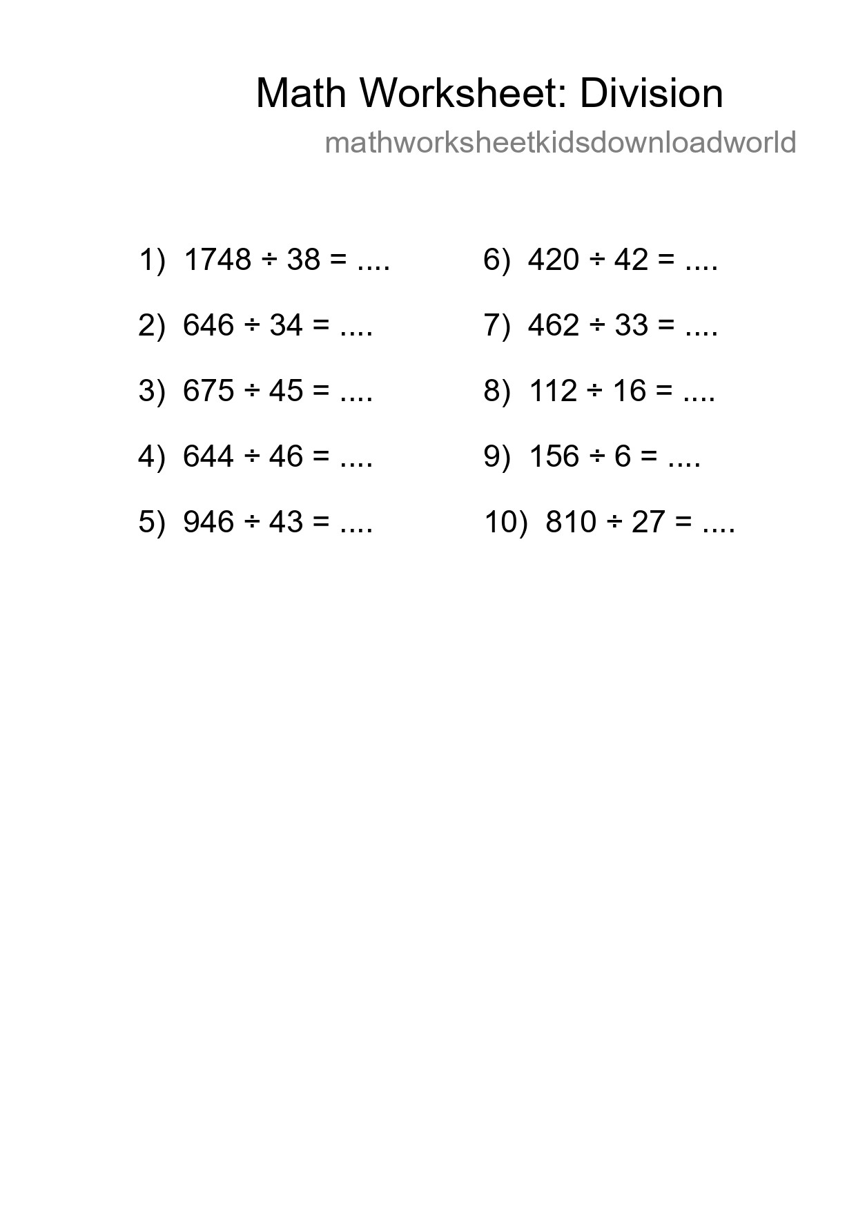 Free 10 Division Math Worksheet For Grade 2 - Part 169