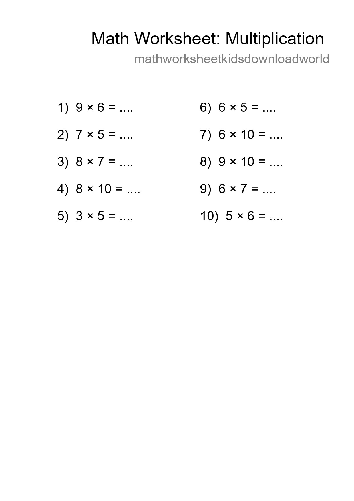 Free 10 Multiplication Math Worksheet For Grade 1 With Answers - Part 95