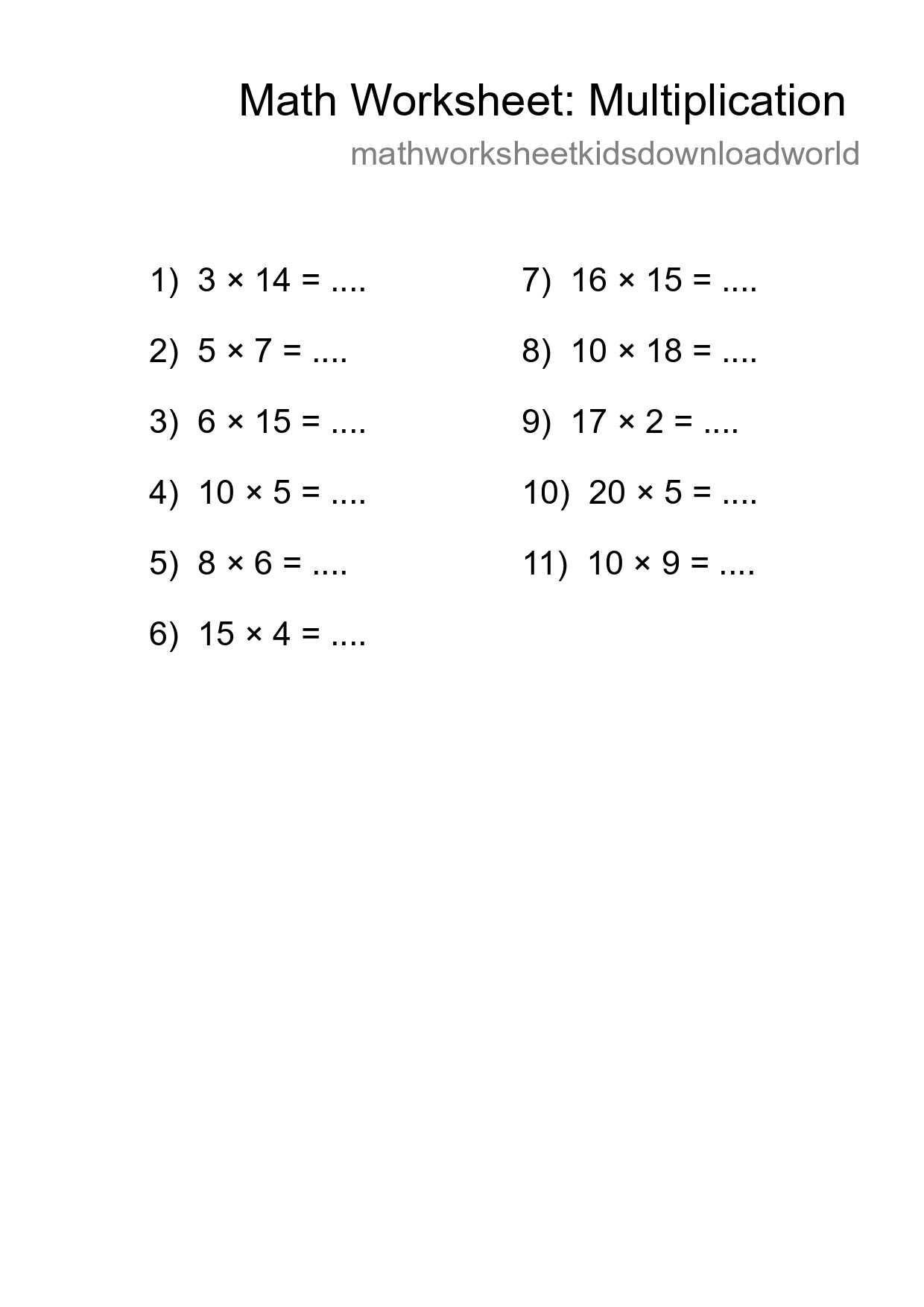 Free 11 Multiplication Math Worksheet For Grade 2 - Part 84
