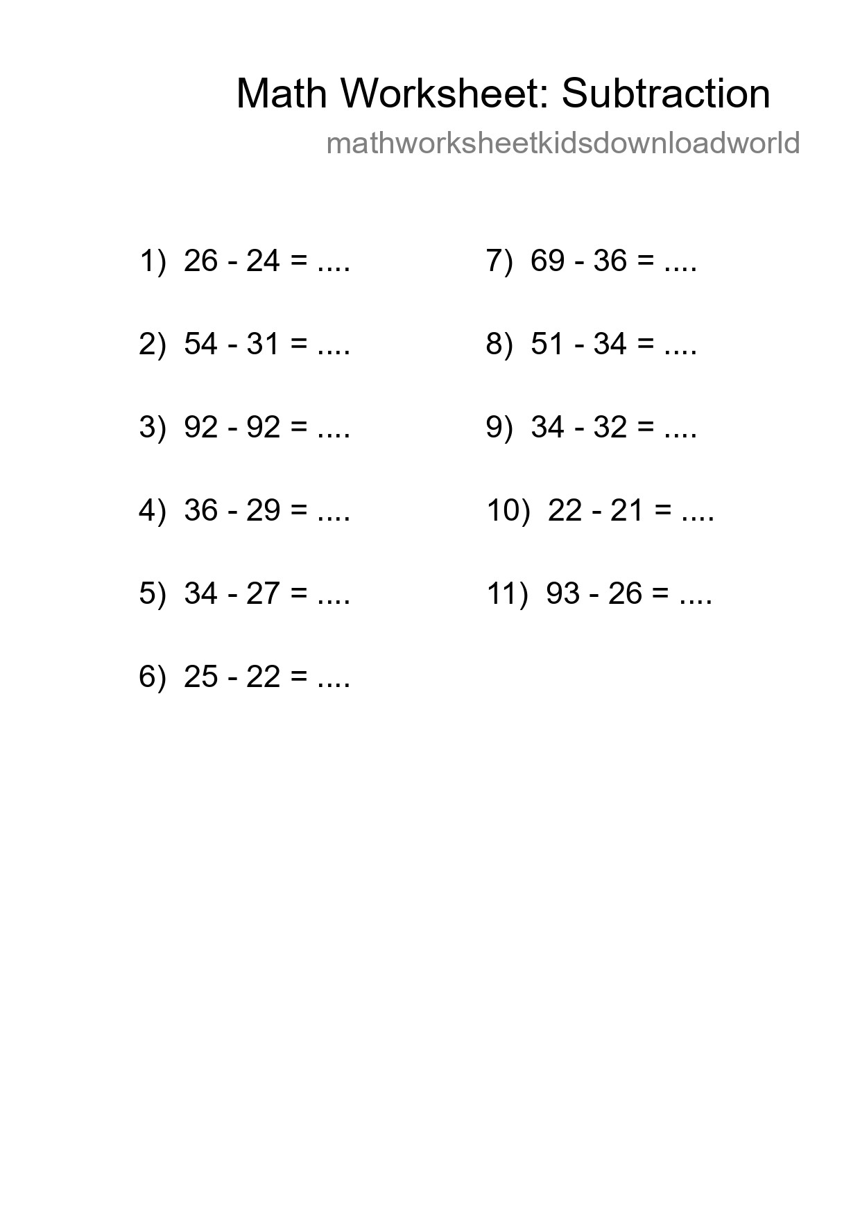 Free 11 Subtraction Math Worksheet For Grade 3 With Answers - Part 195