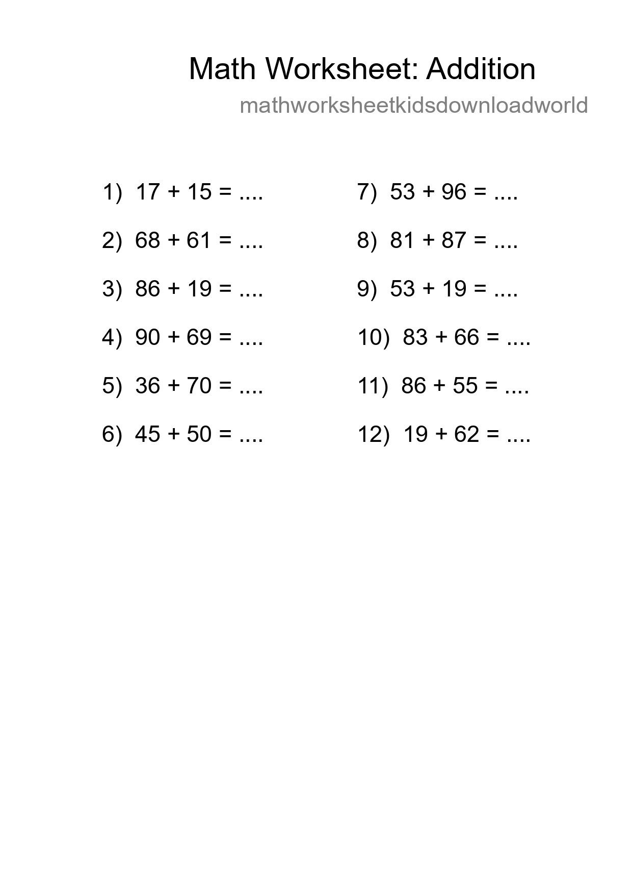 Free 12 Addition Math Worksheet For Grade 3 - Part 155