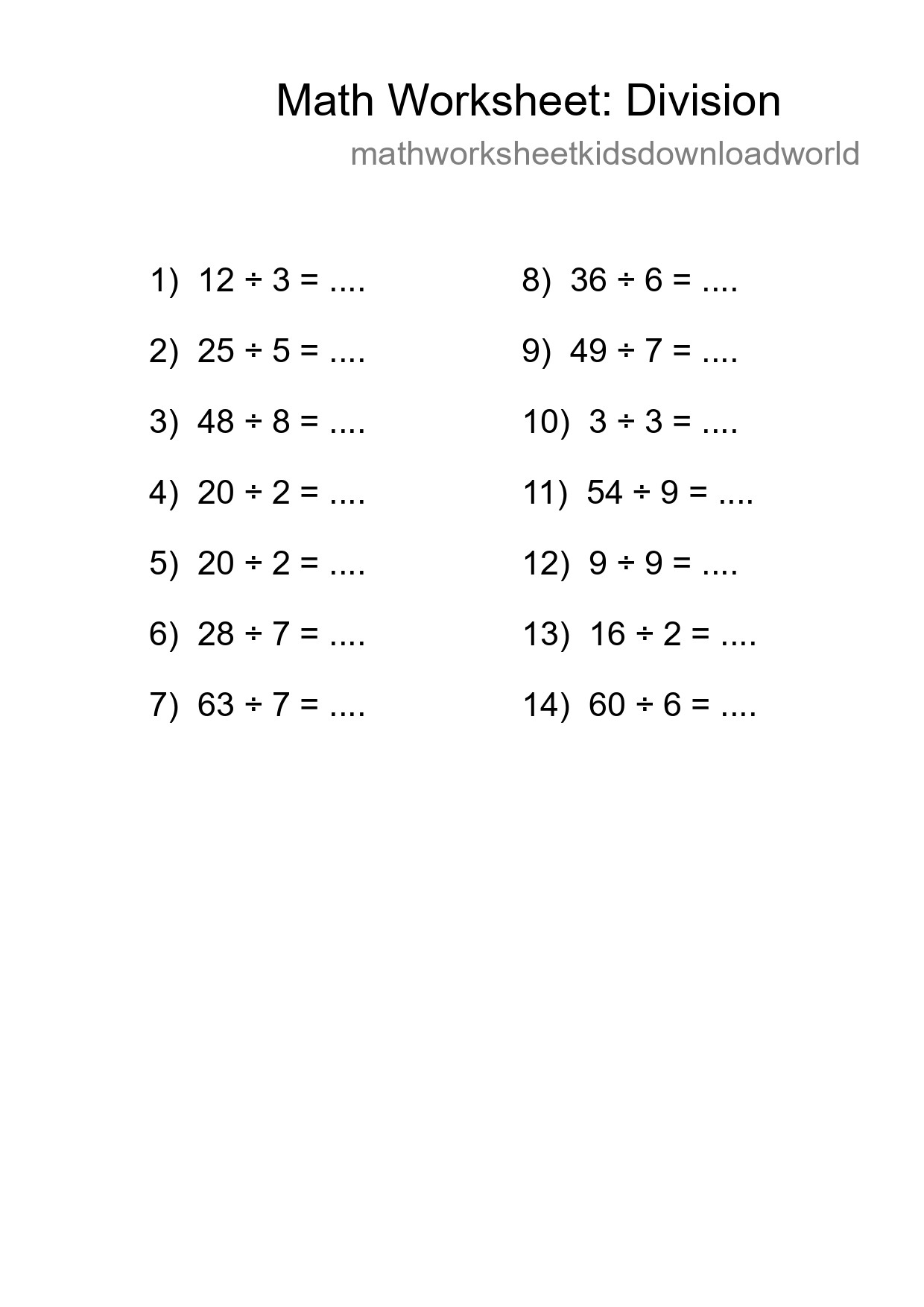 Free 14 Division Math Worksheet For Grade 1 - Part 103