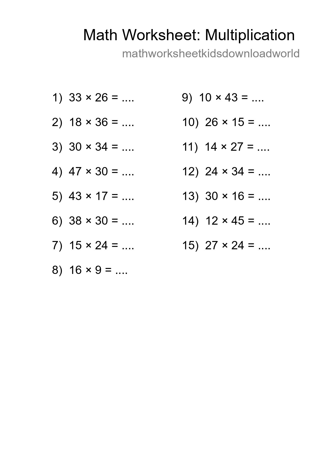 Free 15 Multiplication Math Worksheet For Grade 2 - Part 139