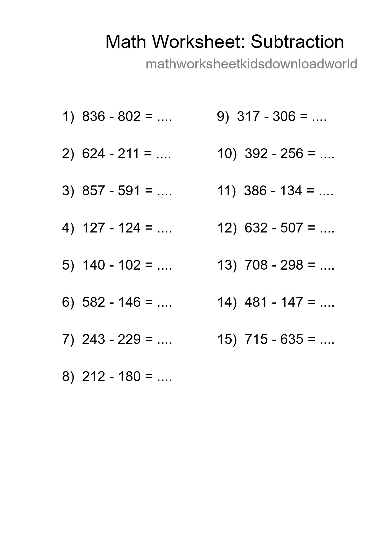 Free 15 Subtraction Math Worksheet For Grade 5 - Part 151