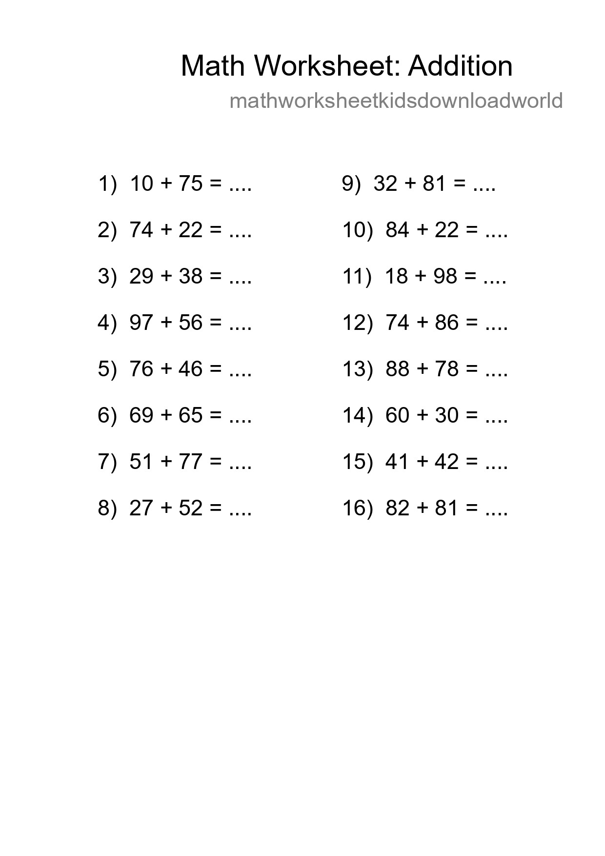 Free 16 Addition Math Worksheet For Grade 3 With Answers - Part 199