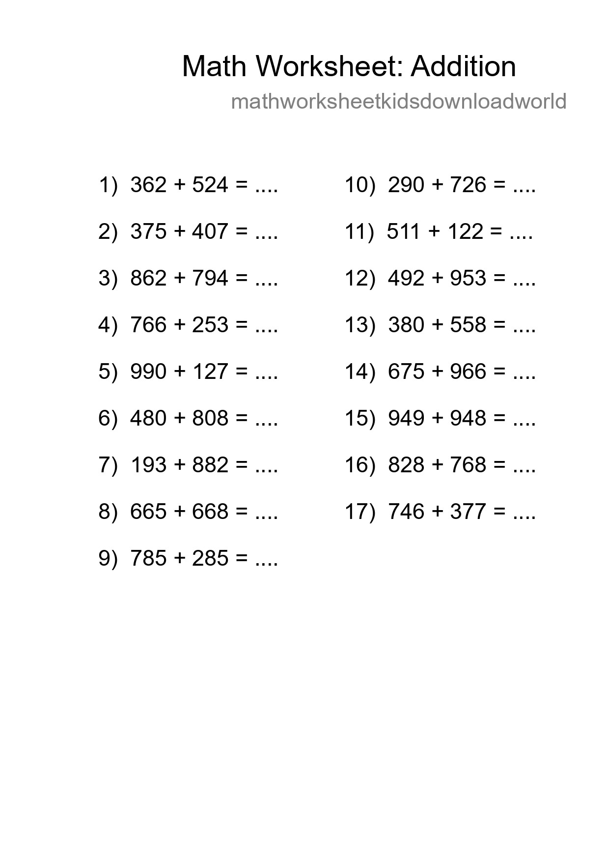 Free 17 Addition Math Worksheet For Grade 5 - Part 23