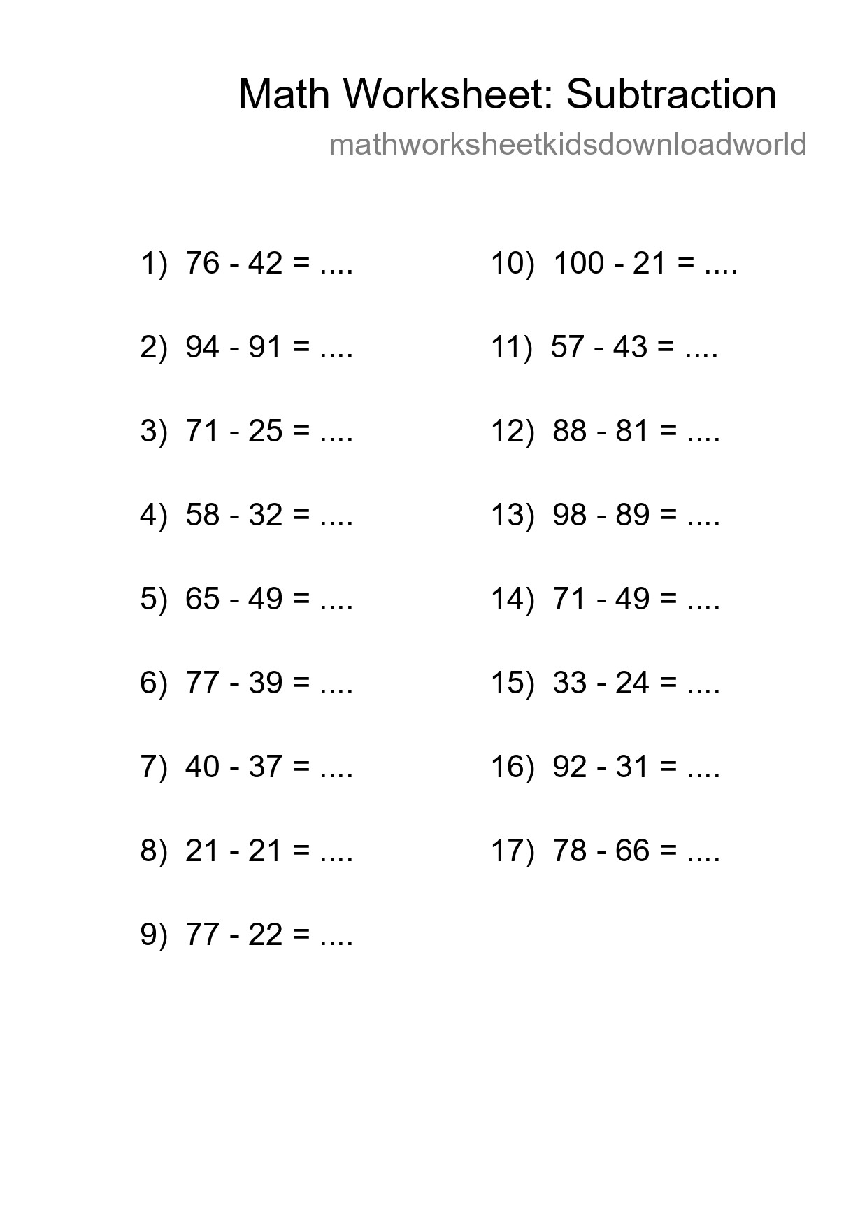 Free 17 Subtraction Math Worksheet For Grade 3 With Answers - Part 8