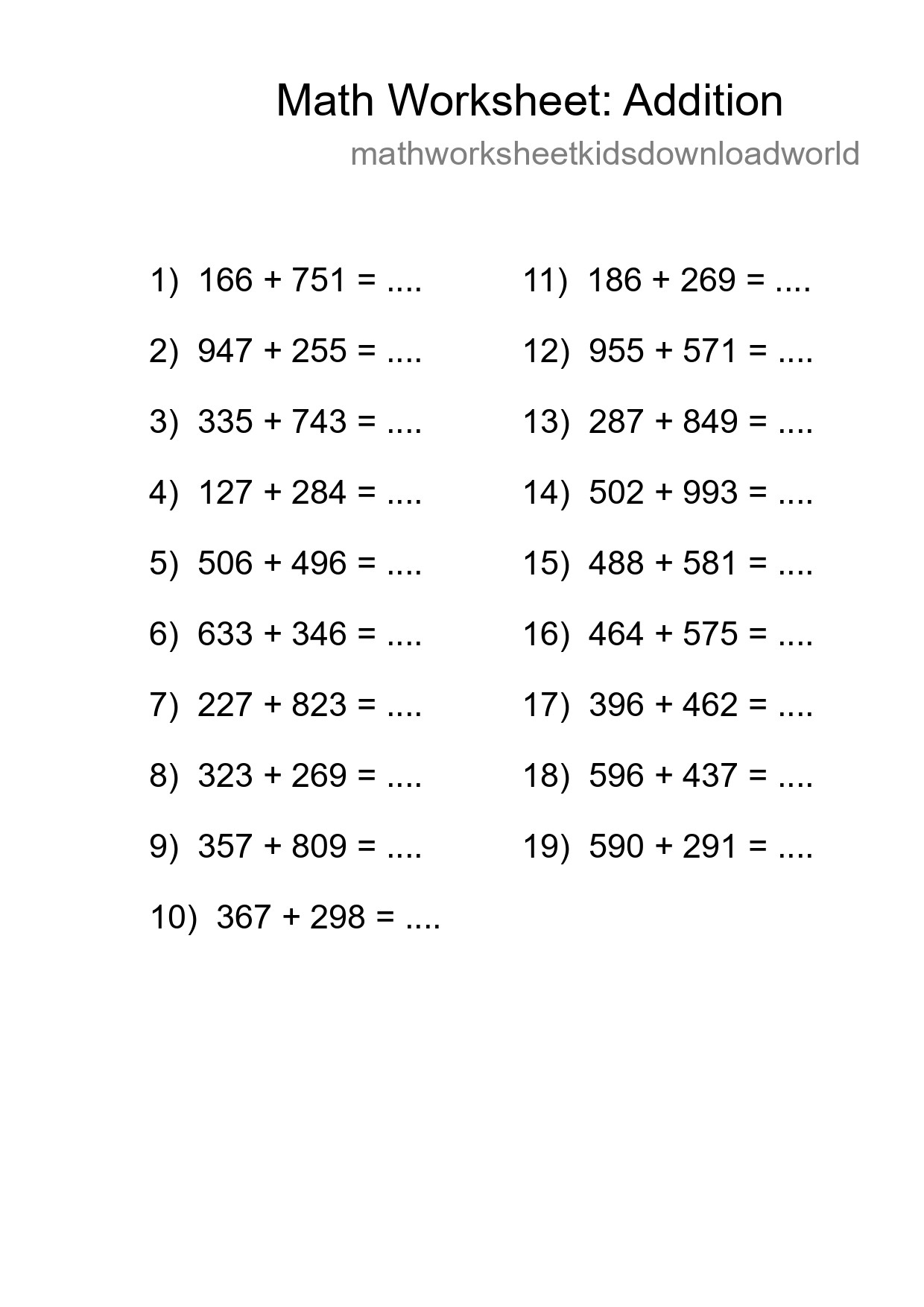 Free 19 Addition Math Worksheet For Grade 5 With Answers - Part 166