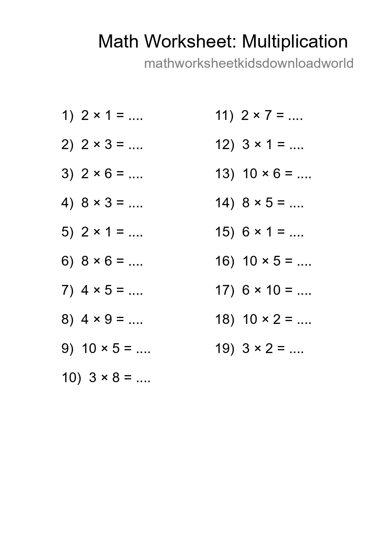 Free 19 Multiplication Math Worksheet For Grade 1 With Answers - Part 40