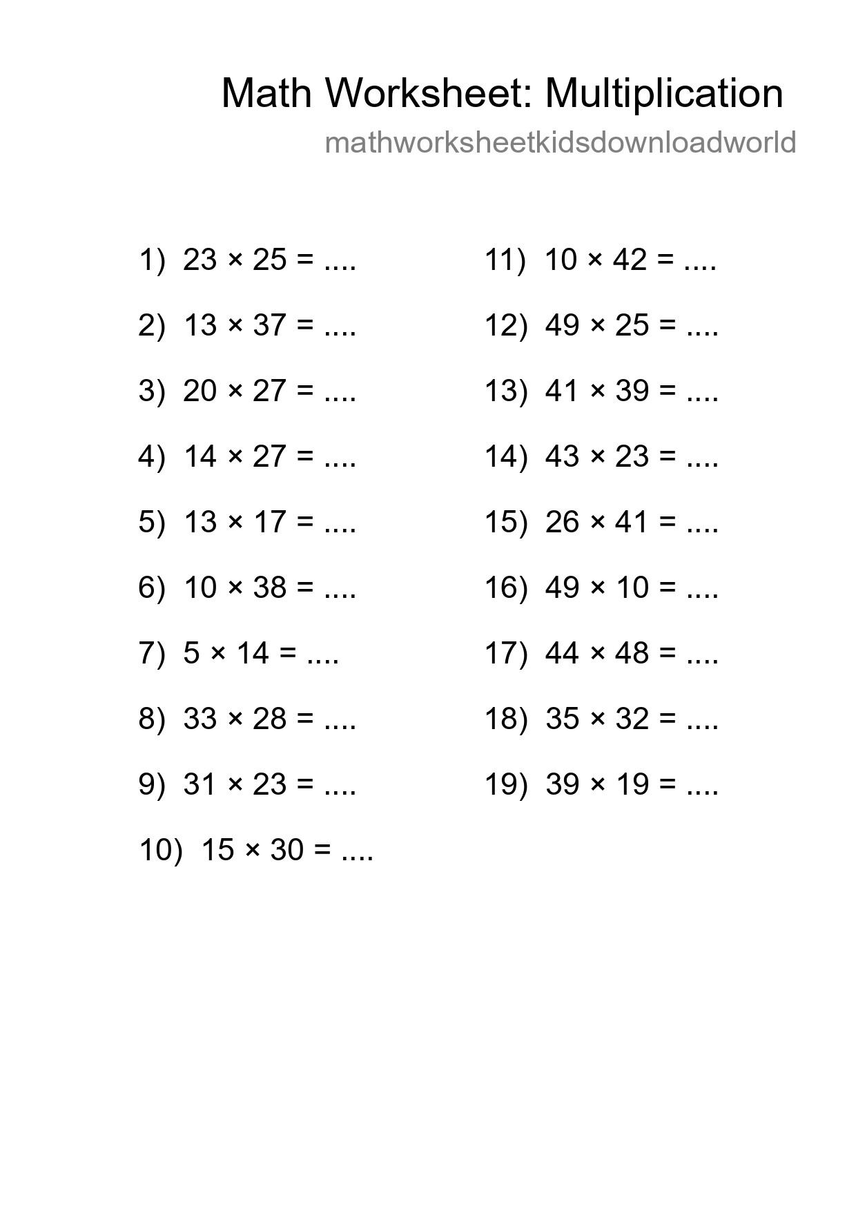 Free 19 Multiplication Math Worksheet For Grade 2 With Answers - Part 216