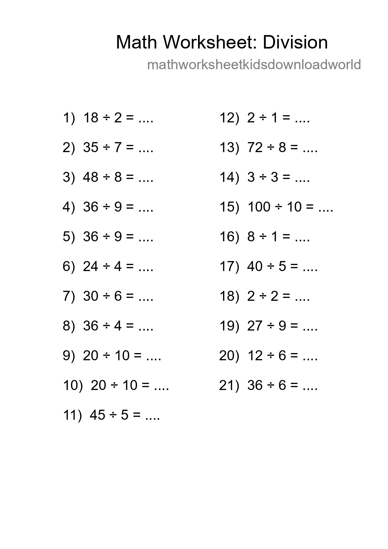 Free 21 Division Math Worksheet For Grade 1 - Part 4