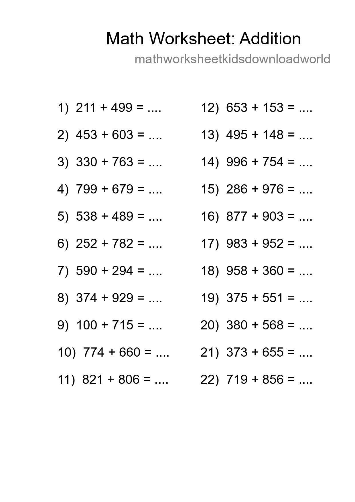 Free 22 Addition Math Worksheet For Grade 5 - Part 122