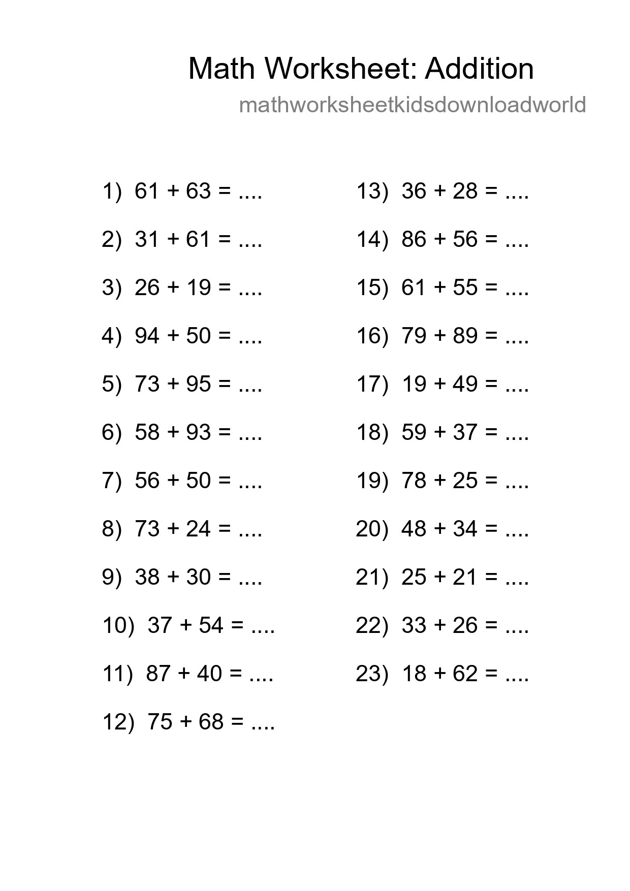 Free 23 Addition Math Worksheet For Grade 3 - Part 188