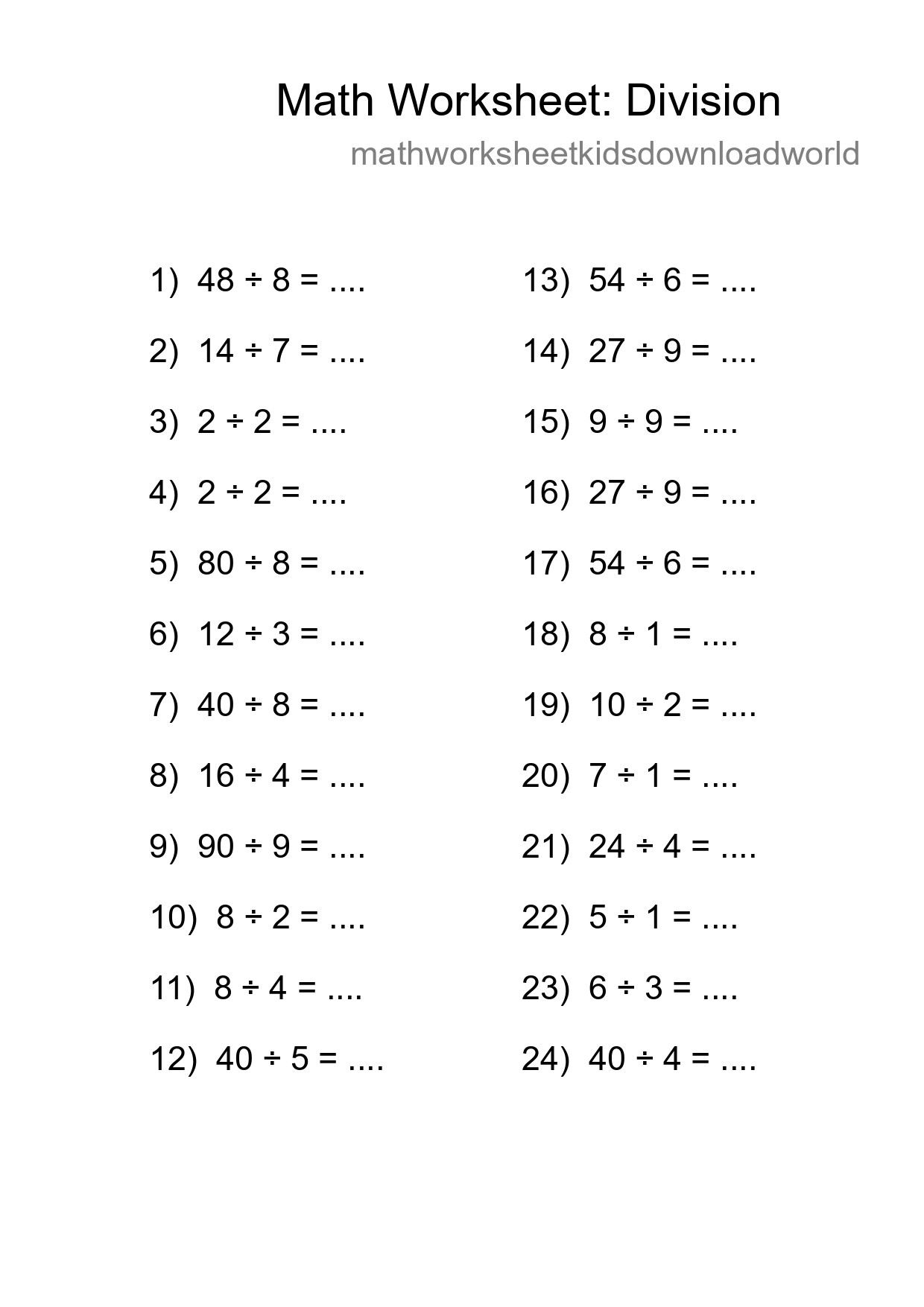 Free 24 Division Math Worksheet For Grade 1 - Part 70