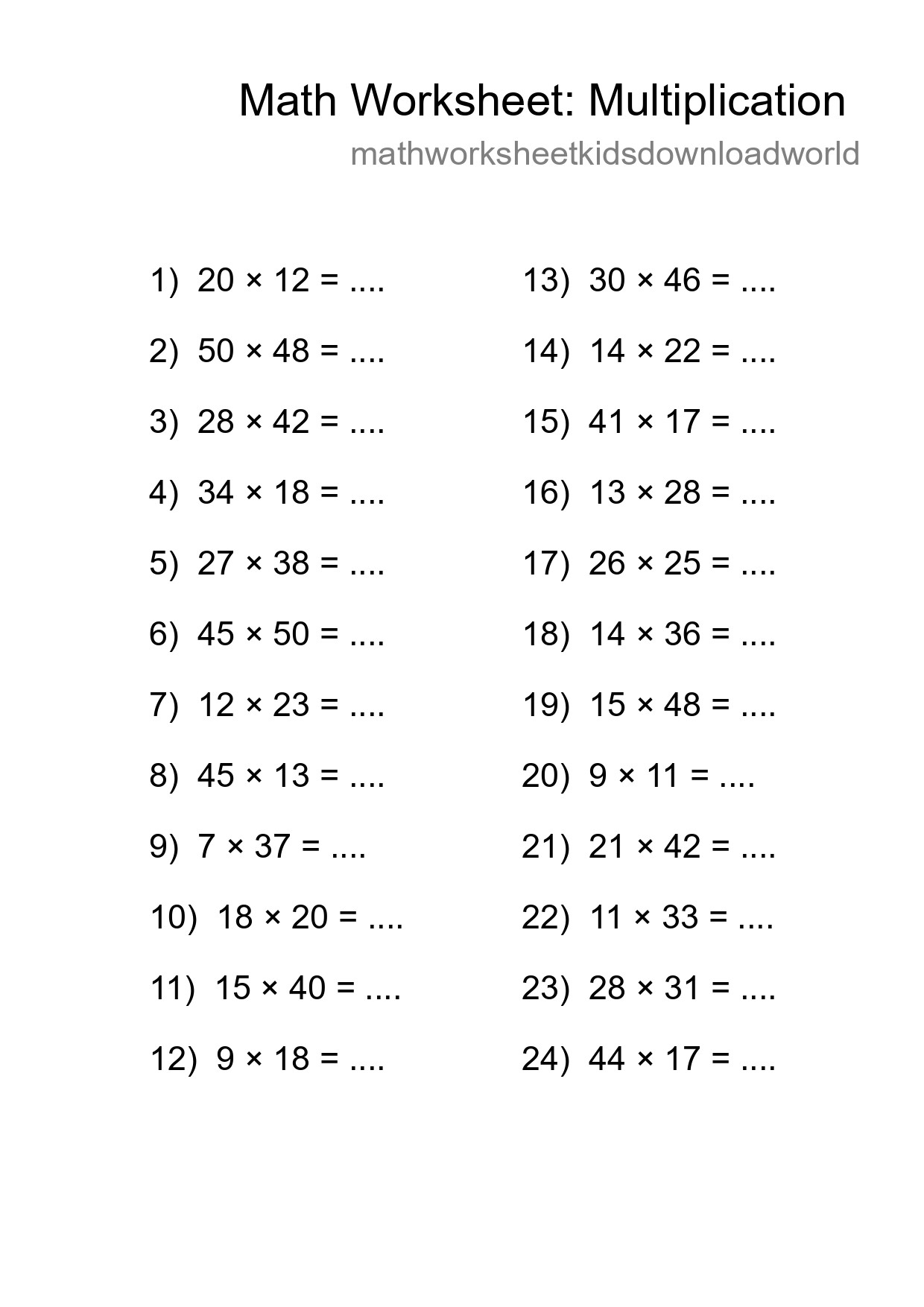 Free 24 Multiplication Math Worksheet For Grade 2 - Part 29