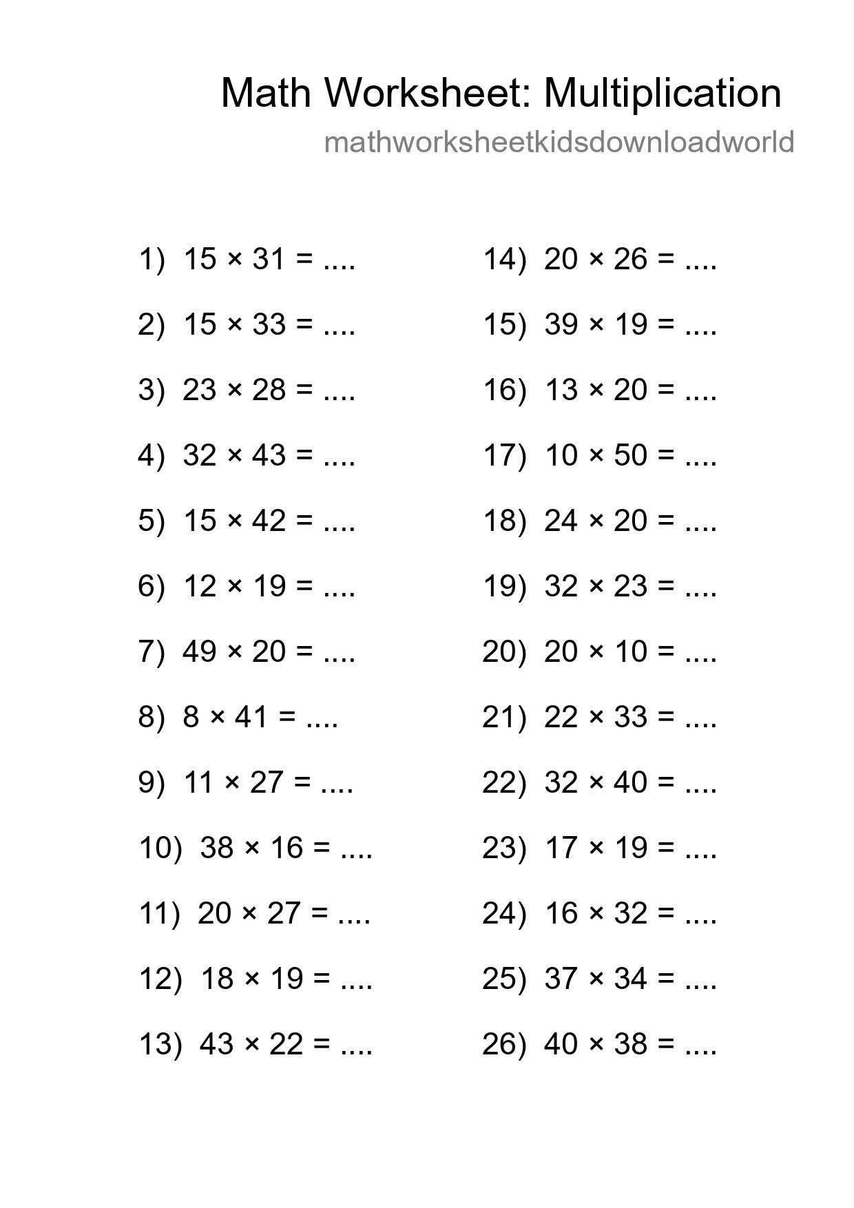 Free 26 Multiplication Math Worksheet For Grade 2 With Answers - Part 249