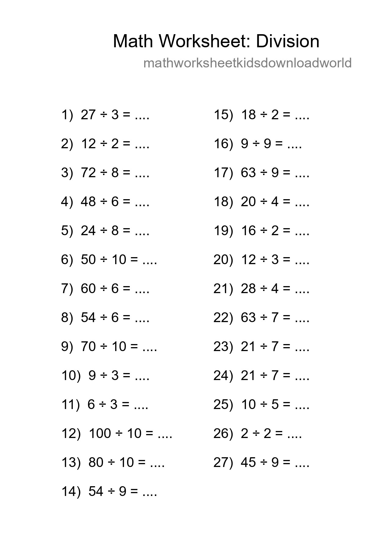 Free 27 Division Math Worksheet For Grade 1 - Part 15