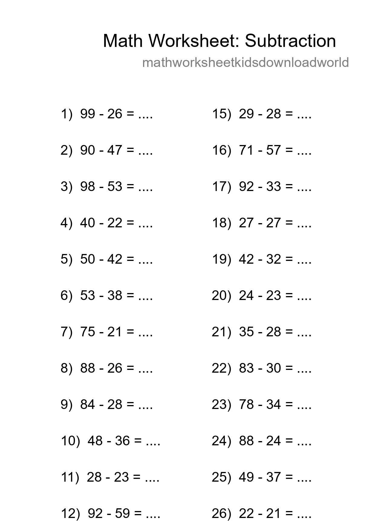 Free 28 Subtraction Math Worksheet For Grade 3 With Answers - Part 63