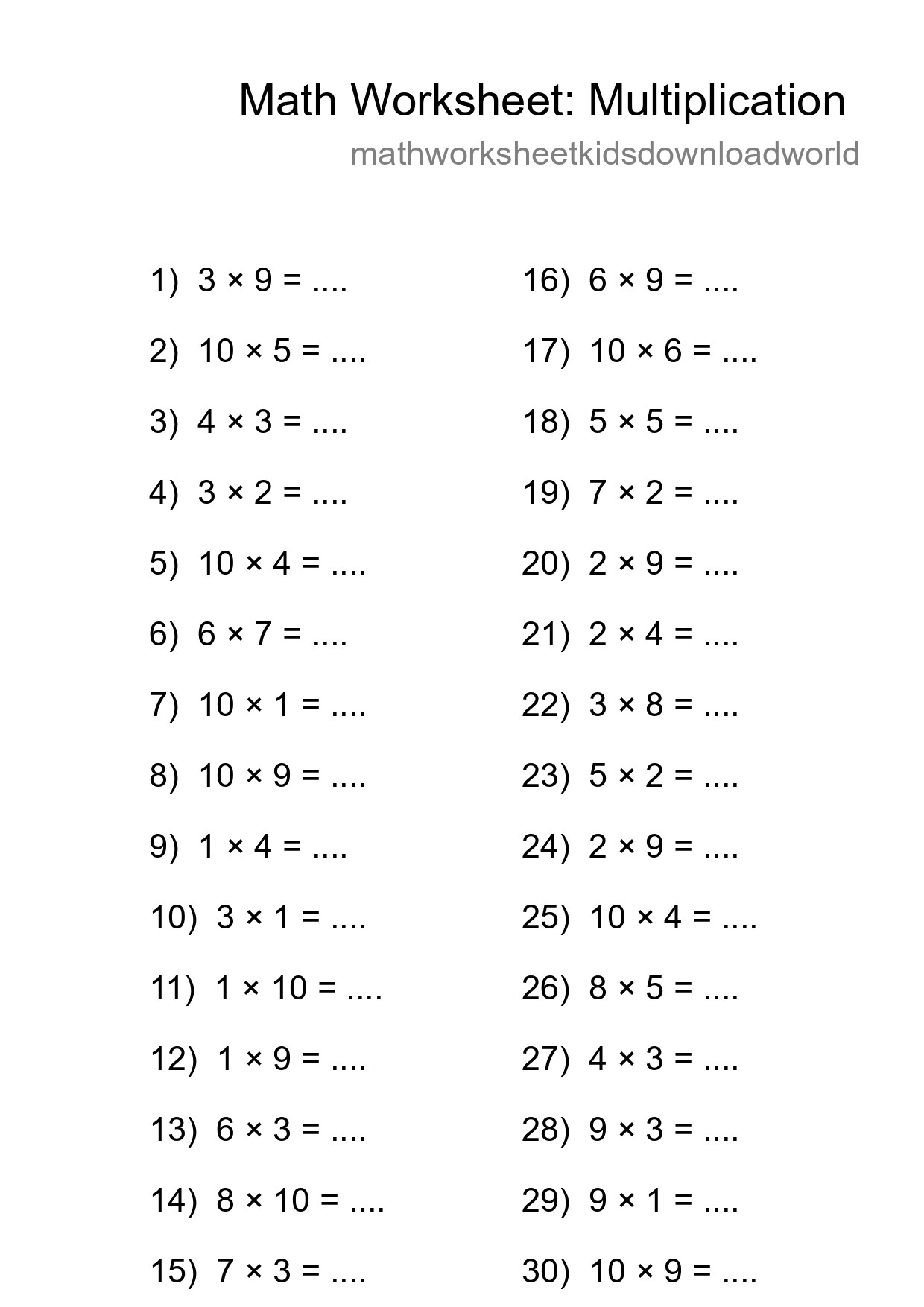Free 30 Multiplication Math Worksheet For Grade 1 - Part 227