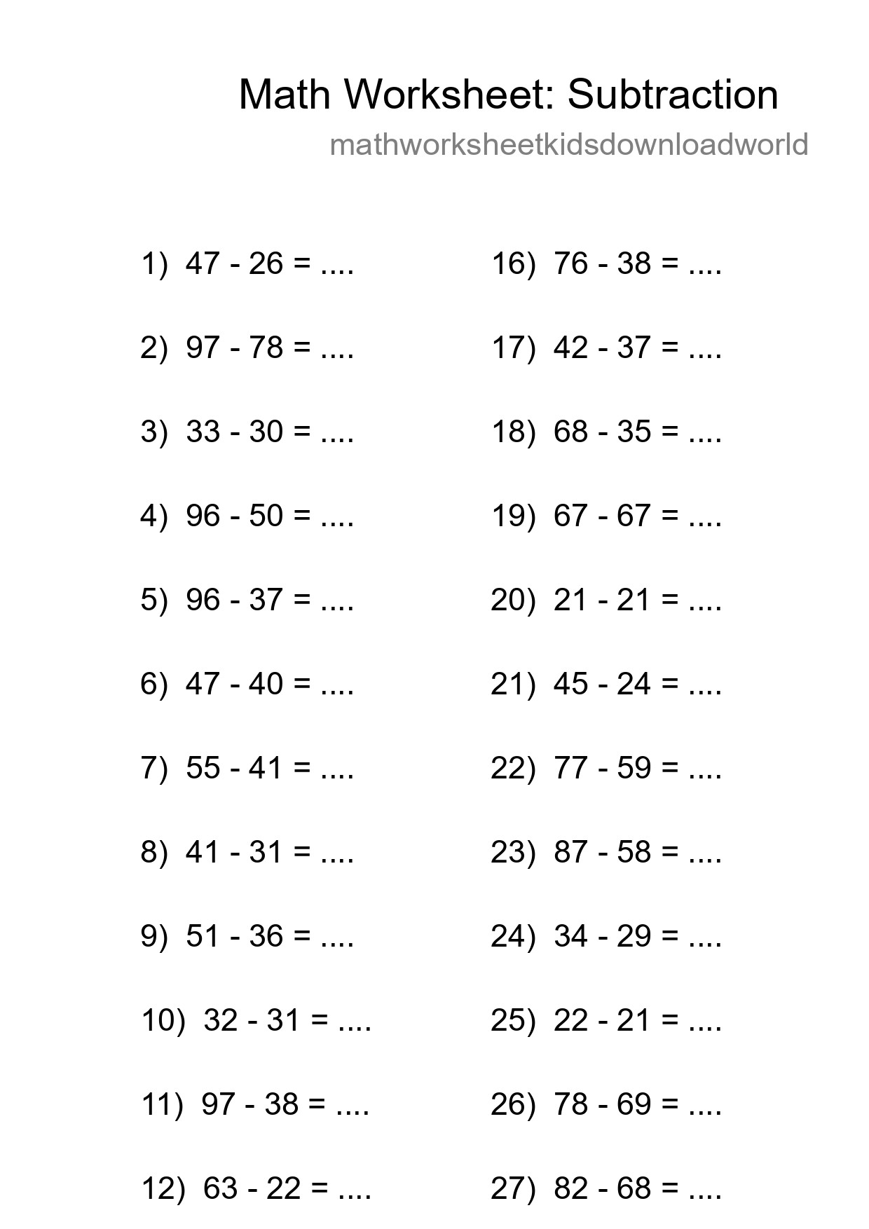 Free 30 Subtraction Math Worksheet For Grade 3 With Answers - Part 129