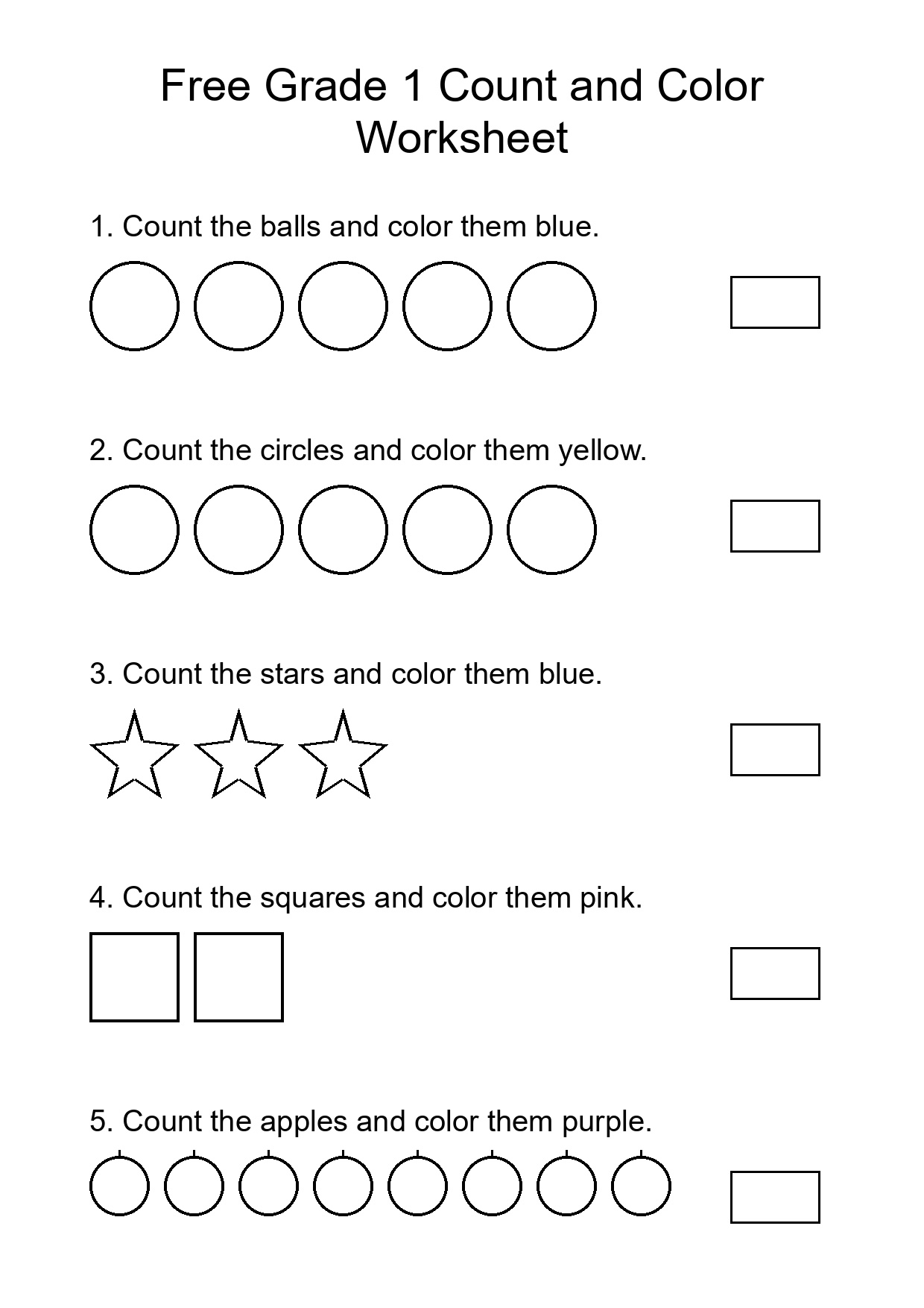 Free Grade 1 Count and Color Worksheet