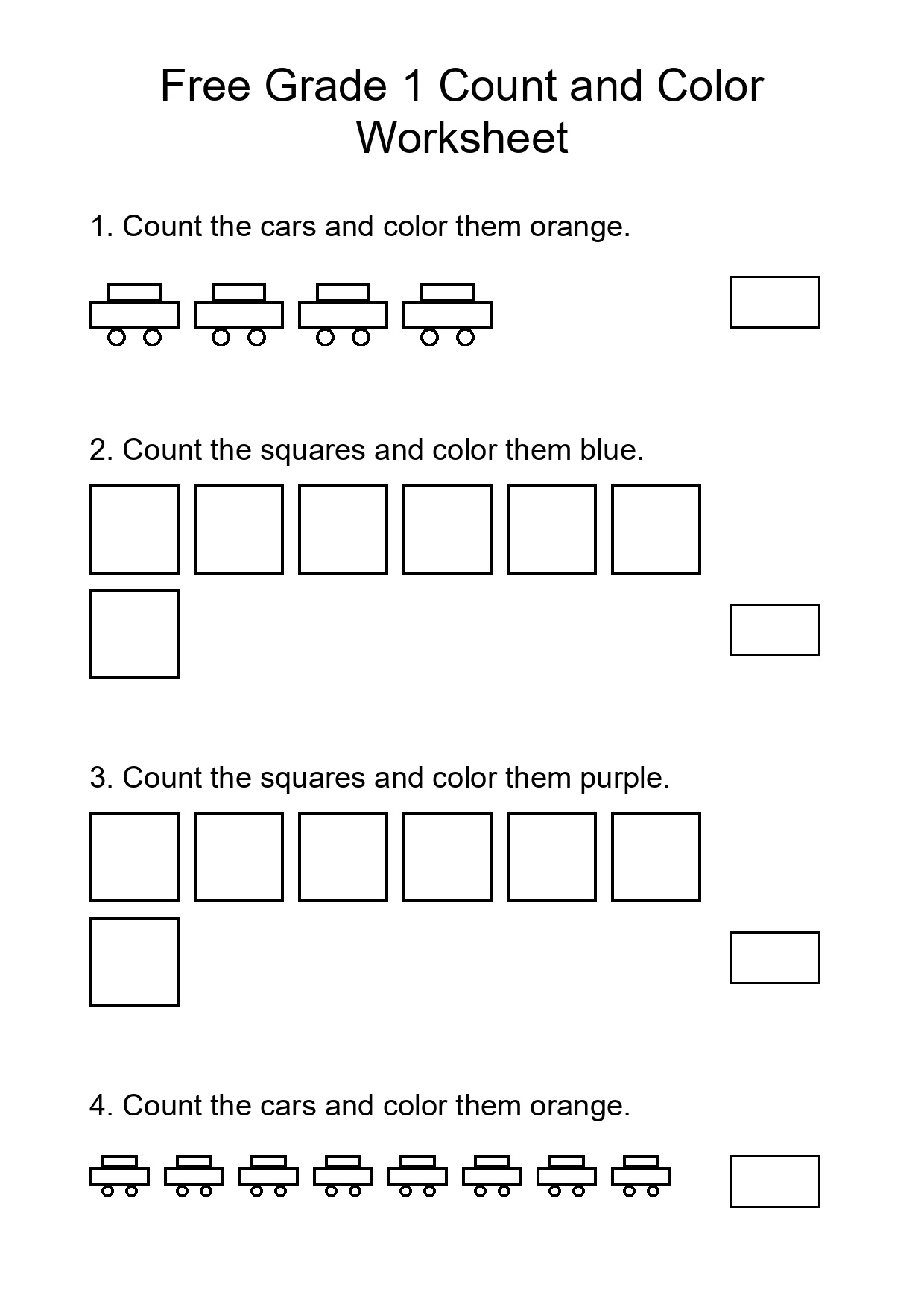 Free Grade 1 Count and Color Worksheet