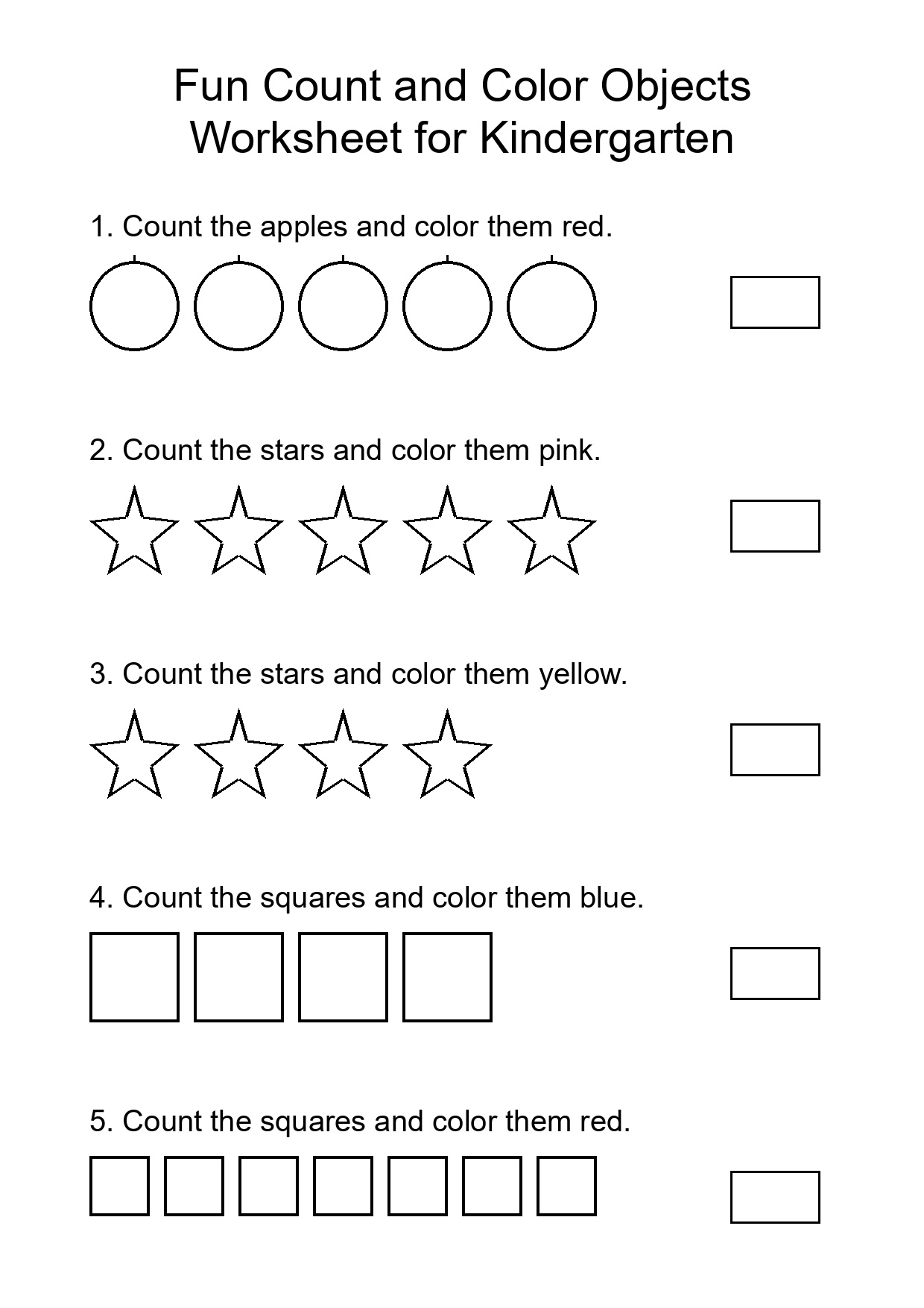 Fun Count and Color Objects Worksheet for Kindergarten
