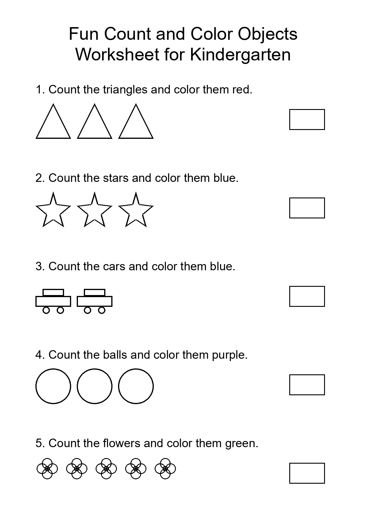 Fun Count and Color Objects Worksheet for Kindergarten