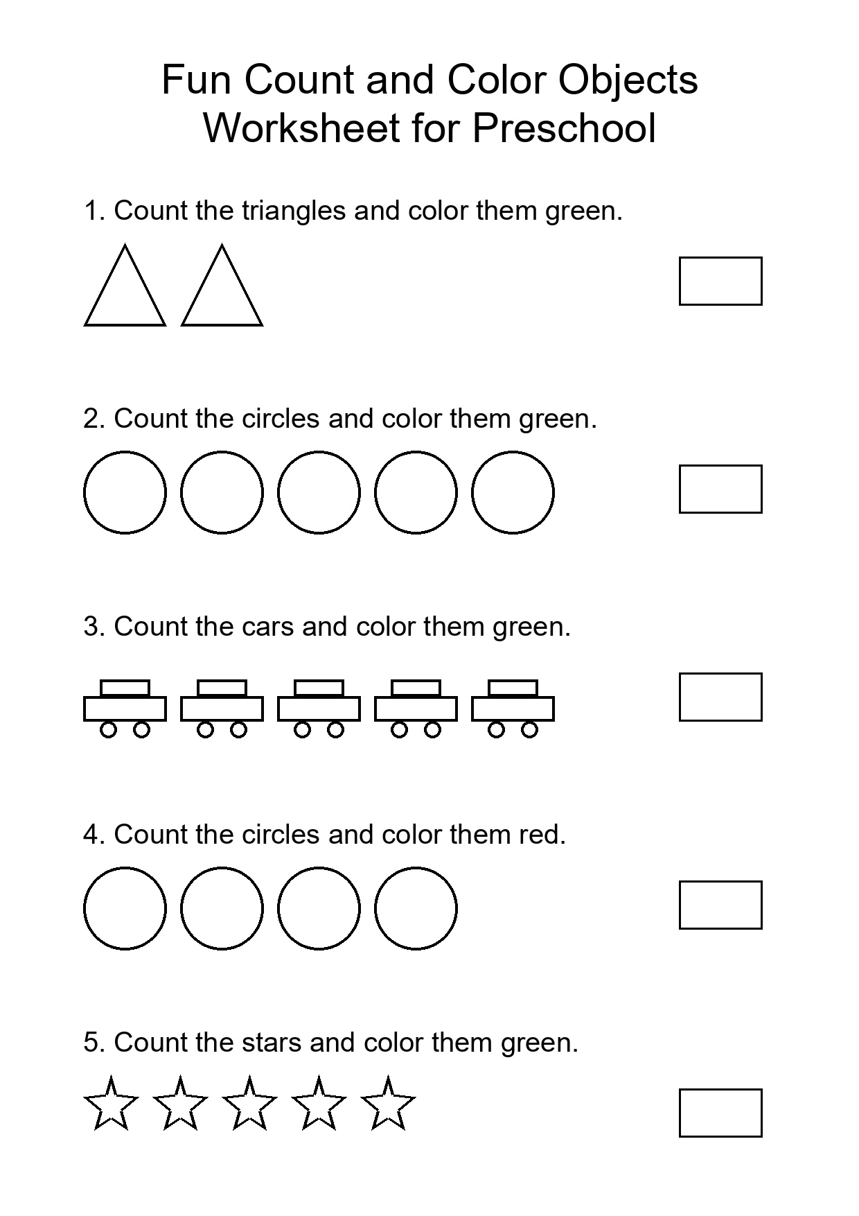 Fun Count and Color Objects Worksheet for Preschool