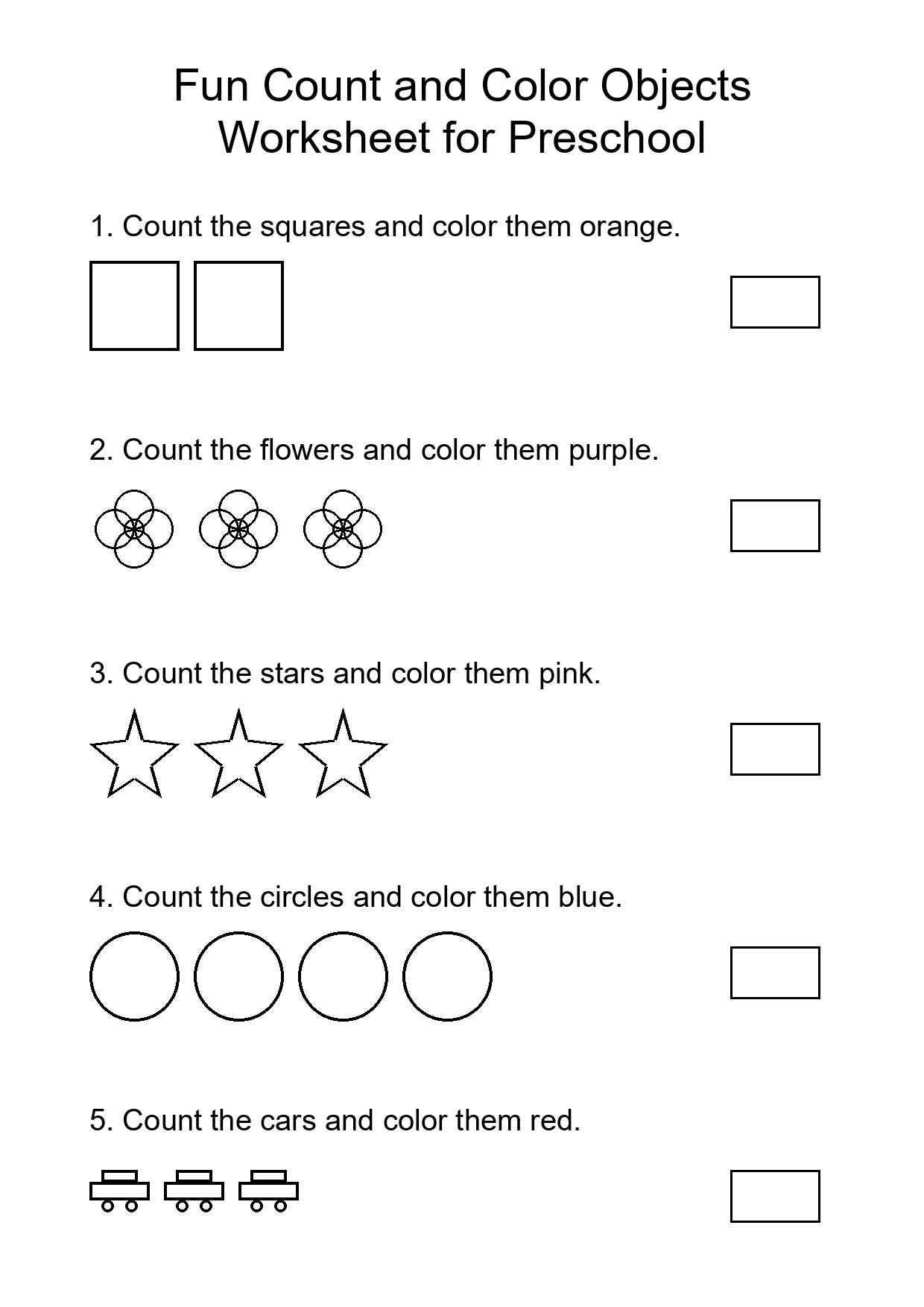 Fun Count and Color Objects Worksheet for Preschool