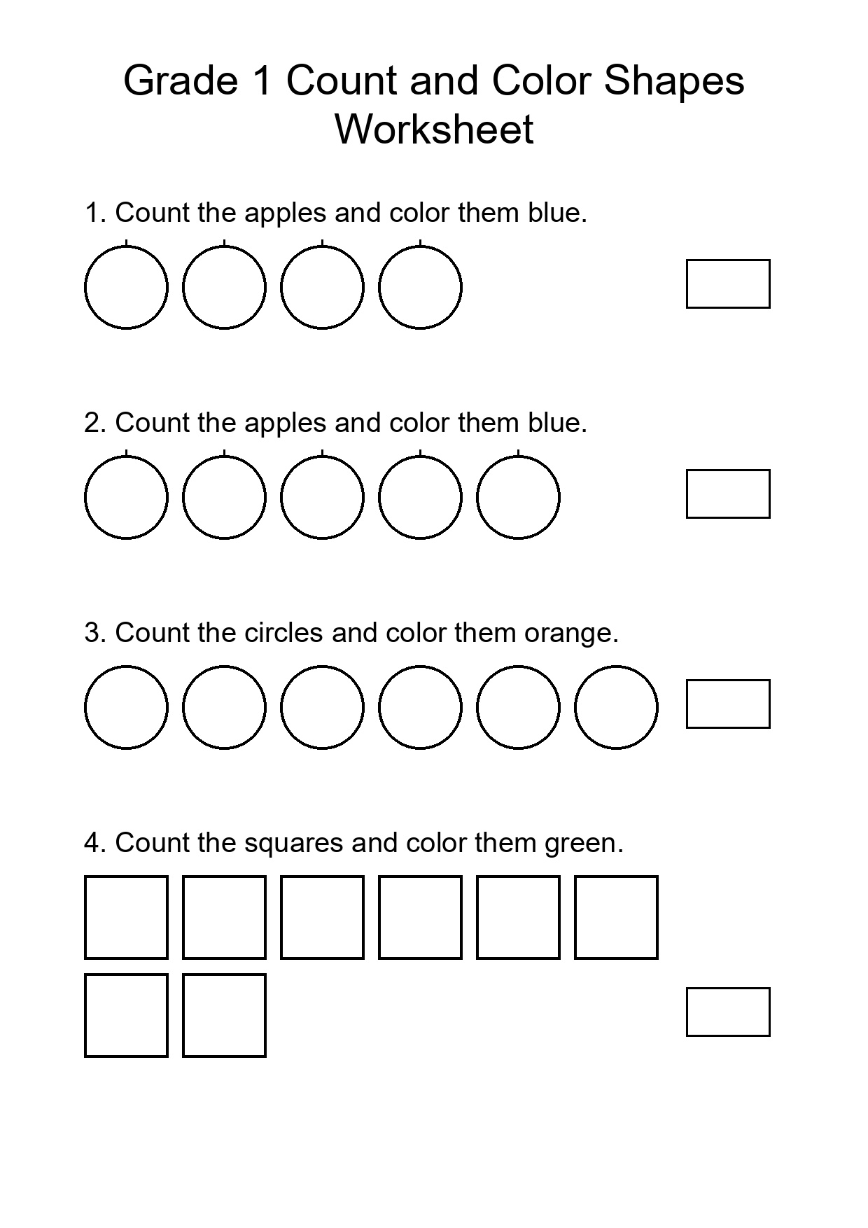 Grade 1 Count and Color Shapes Worksheet