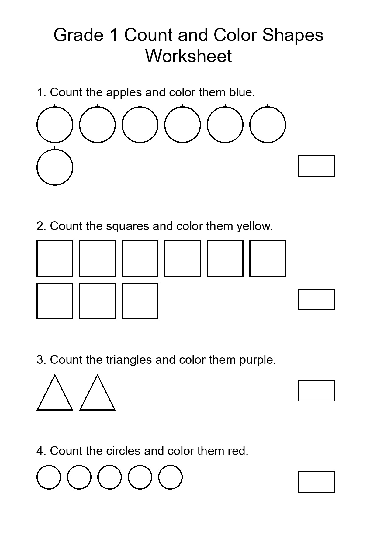 Grade 1 Count and Color Shapes Worksheet