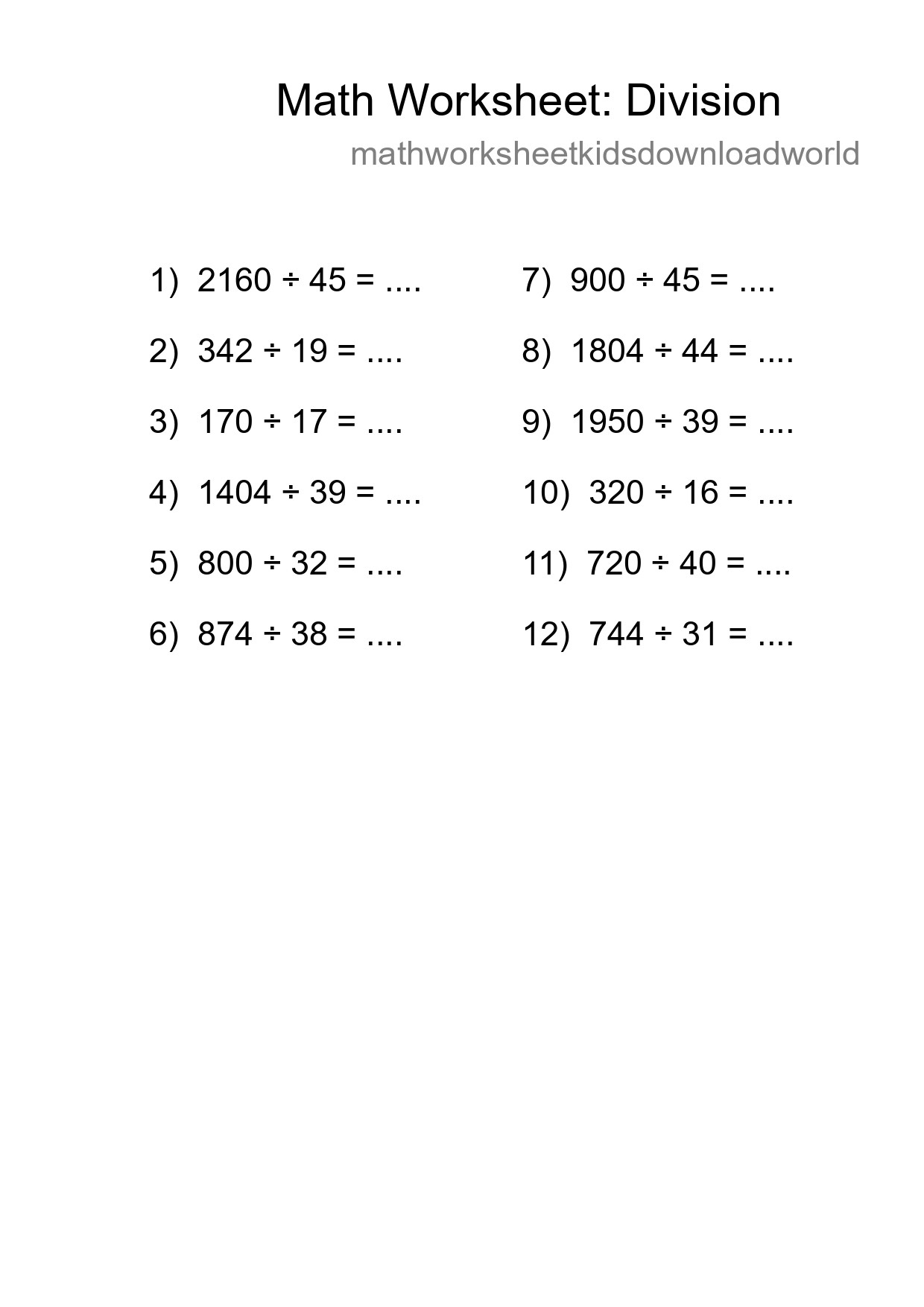 Grade 2 Division Practice Worksheet (12 Problems) - Part 246