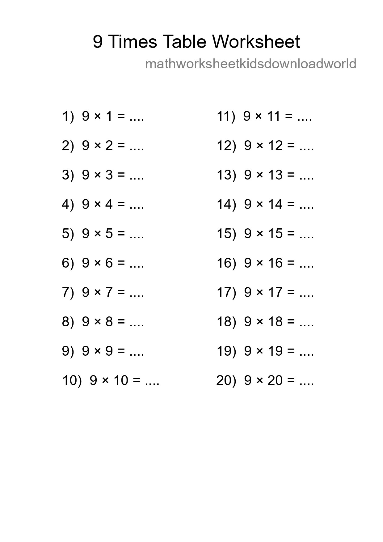 Grade 3 Multiplication Table 9 Practice - Part 86