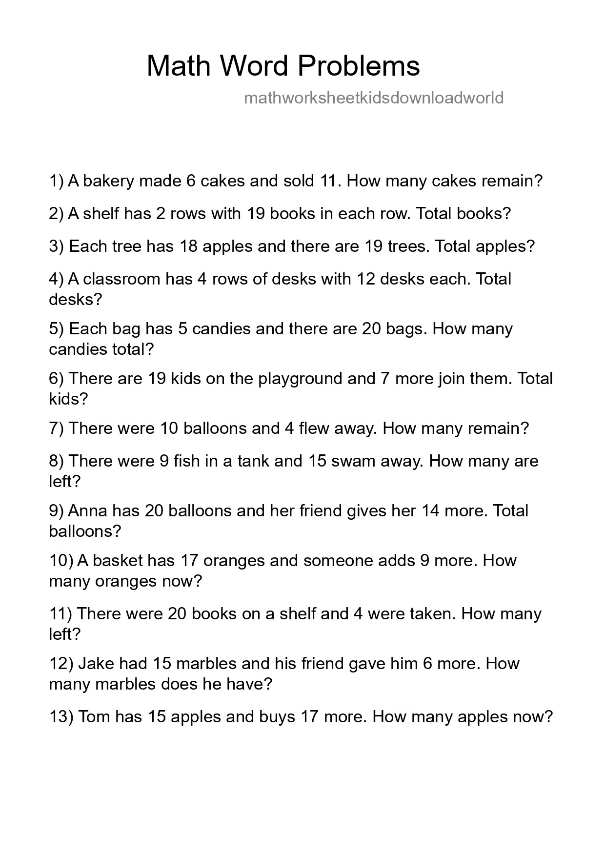 Math Word Problem Worksheet