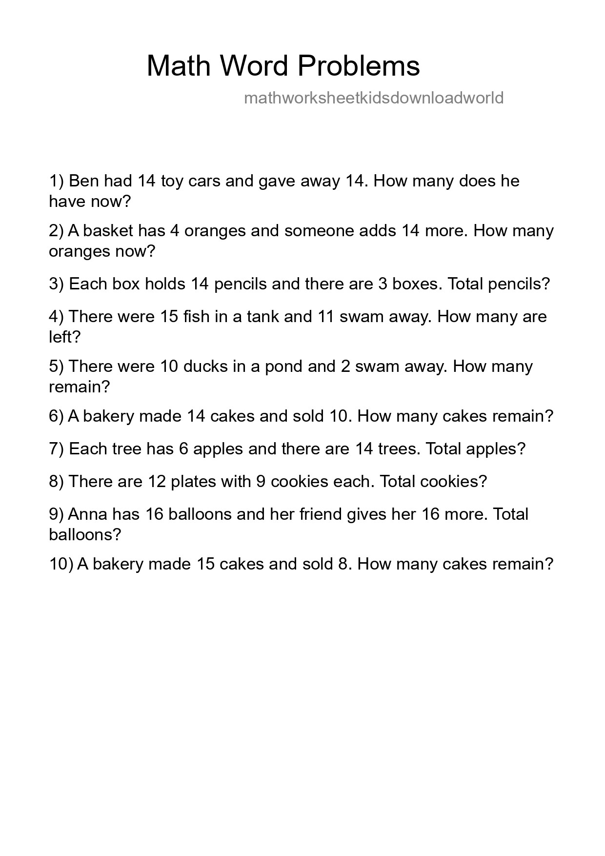 Math Word Problem Worksheet
