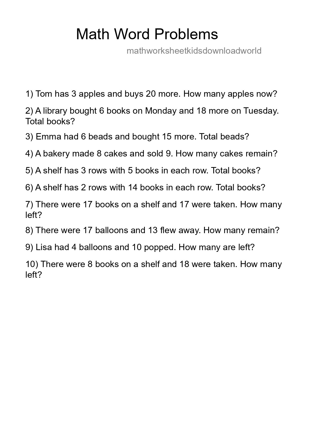 Math Word Problem Worksheet