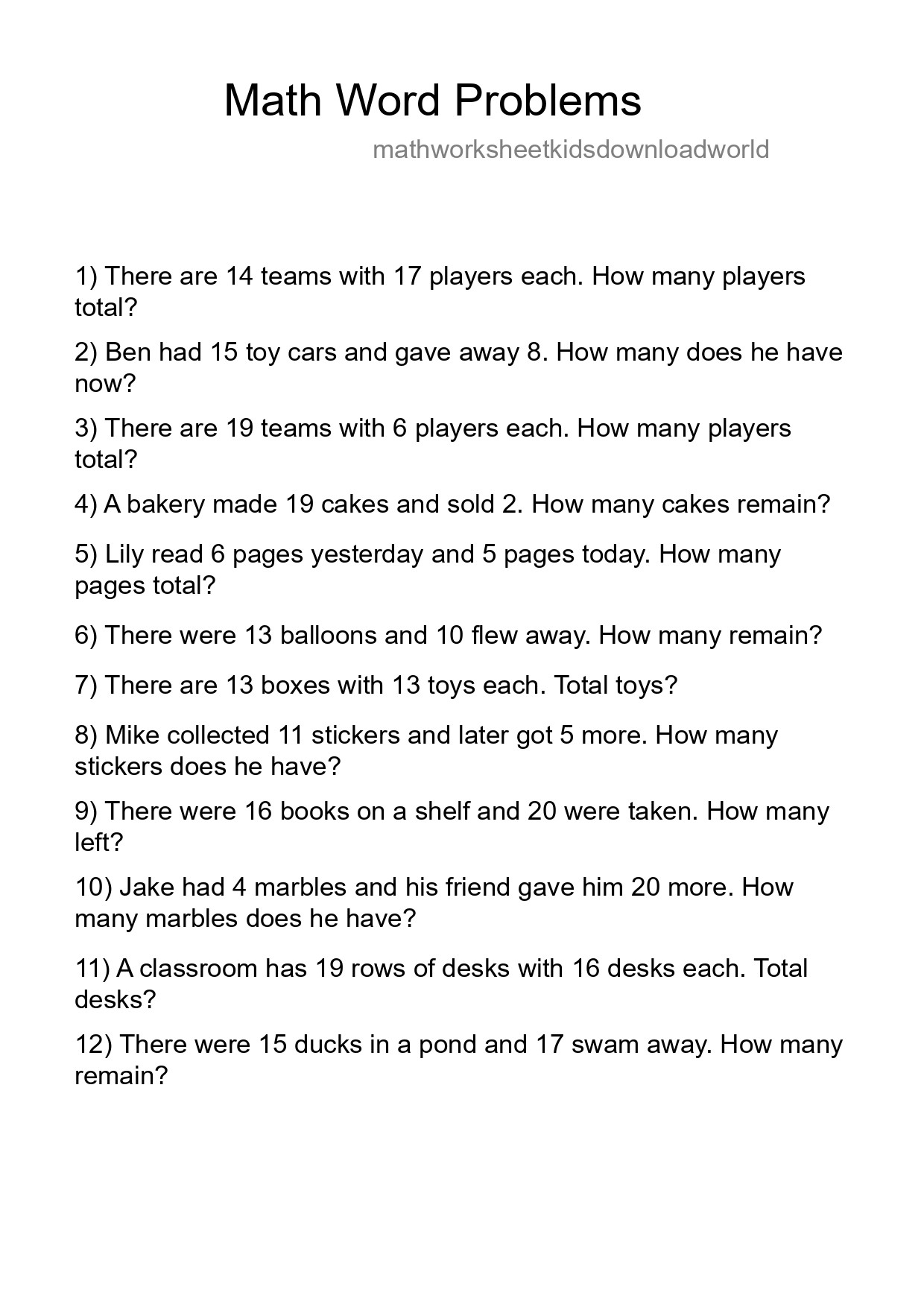 Math Word Problem Worksheet