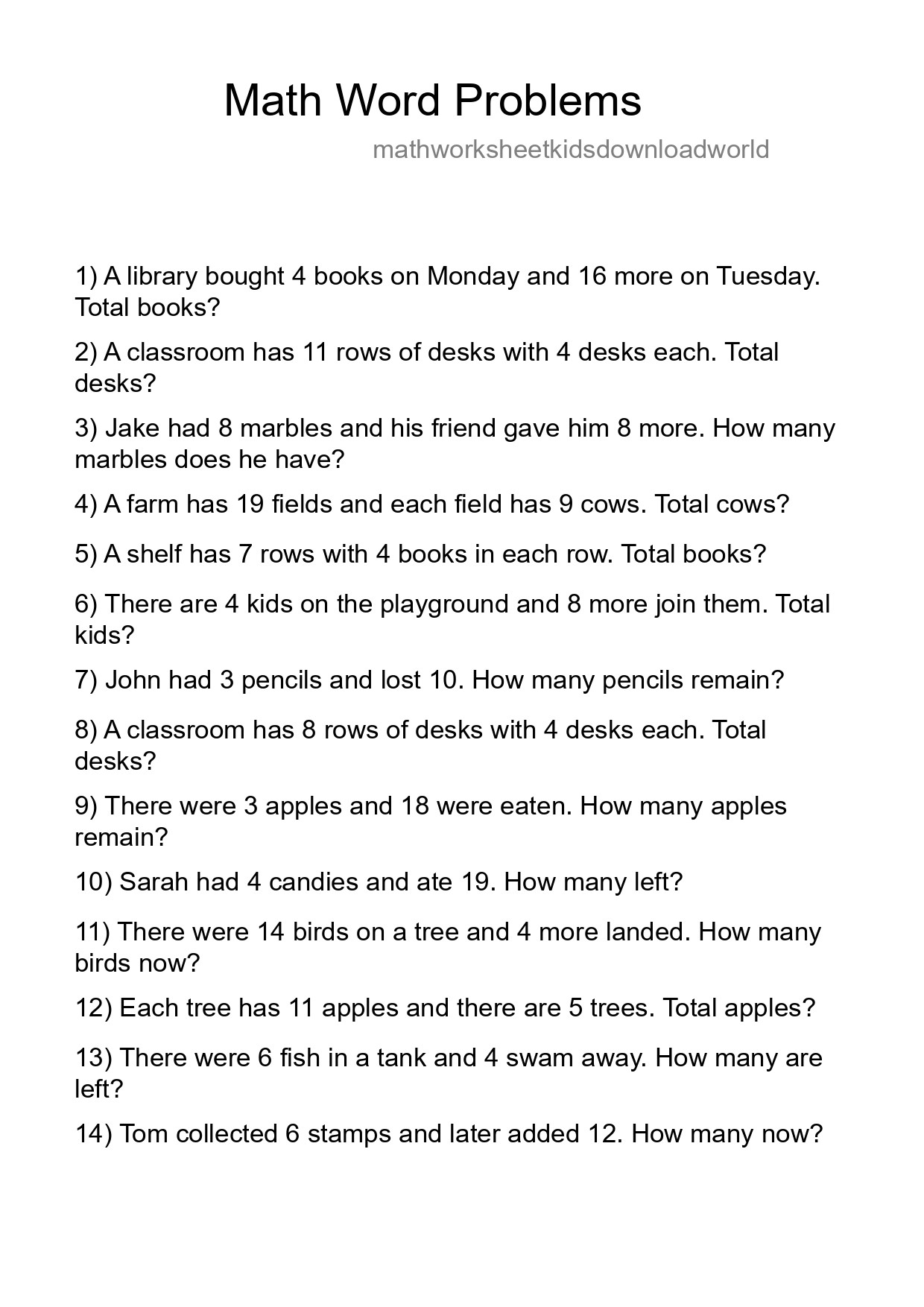 Math Word Problem Worksheet