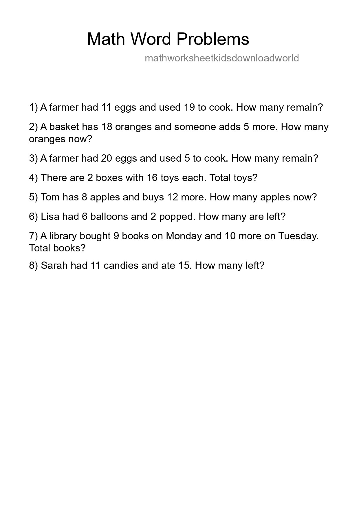 Math Word Problem Worksheet