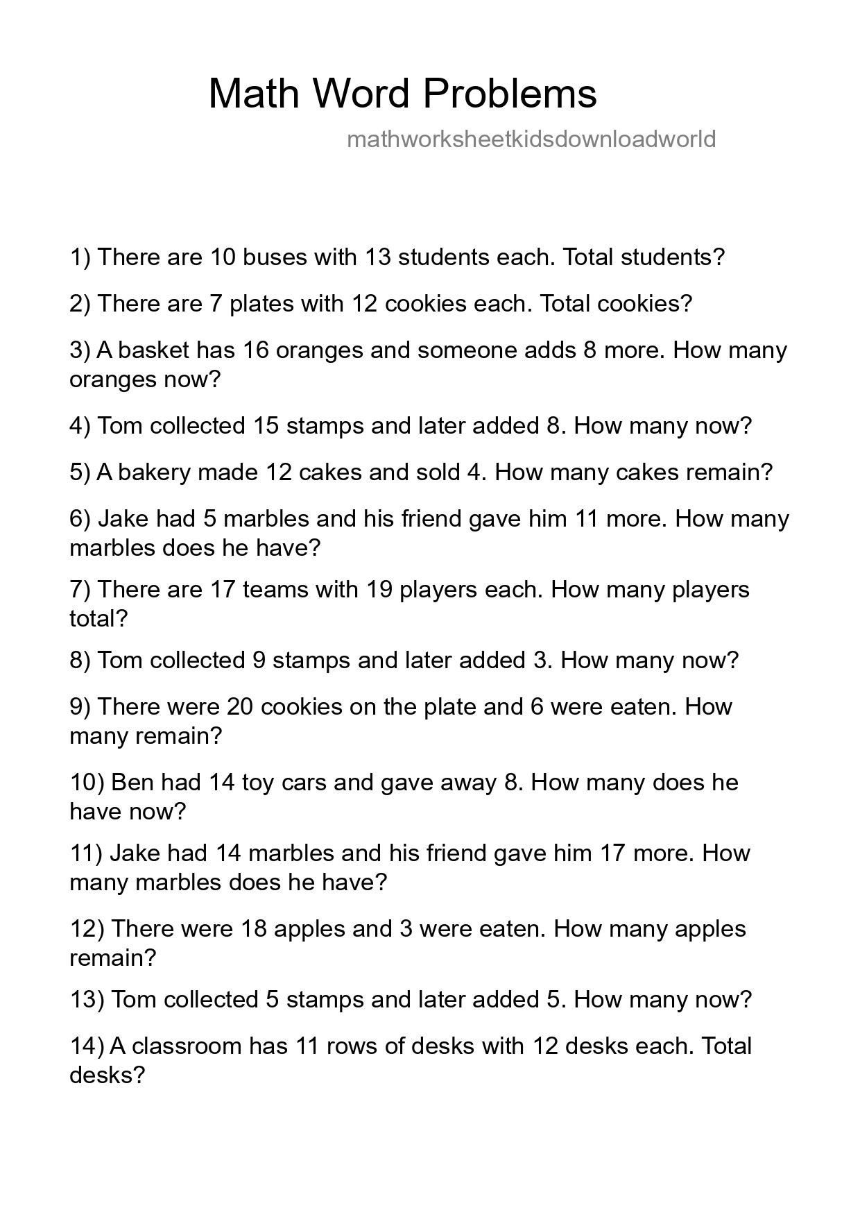 Math Word Problem Worksheet