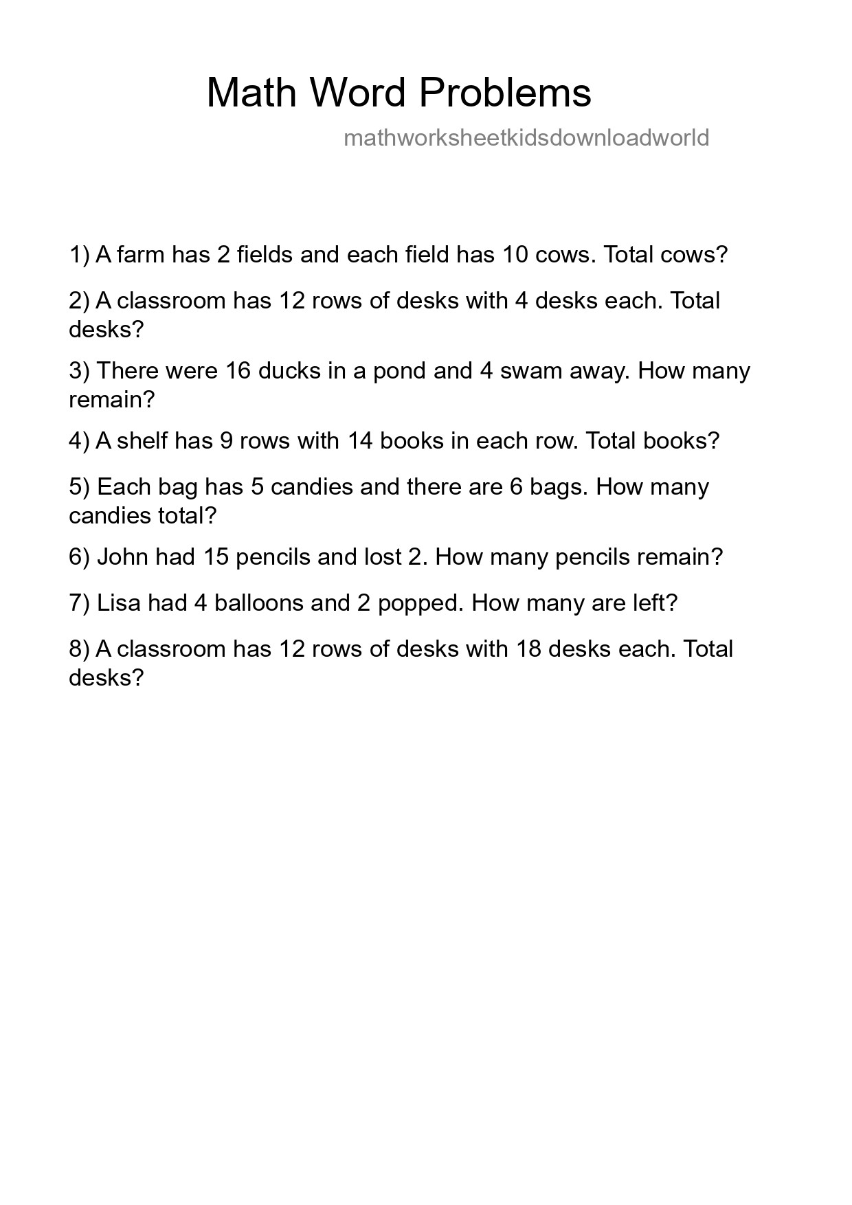 Math Word Problem Worksheet