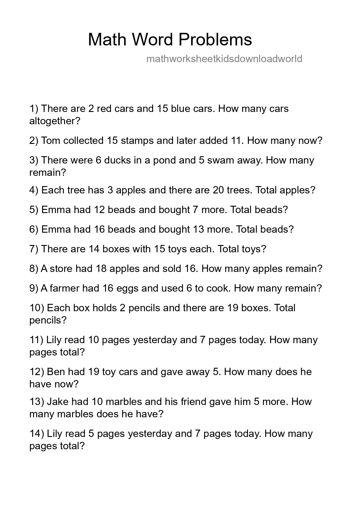 Math Word Problem Worksheet