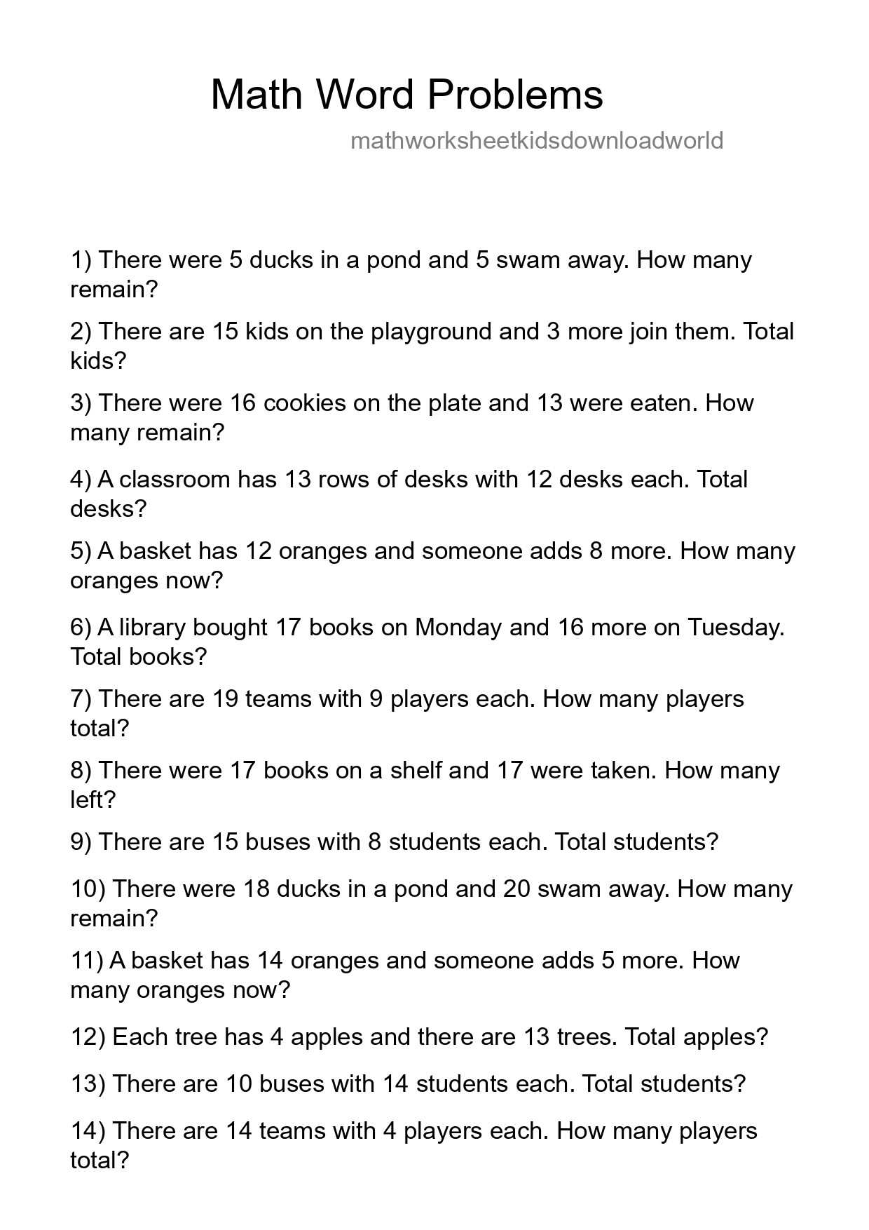 Math Word Problem Worksheet