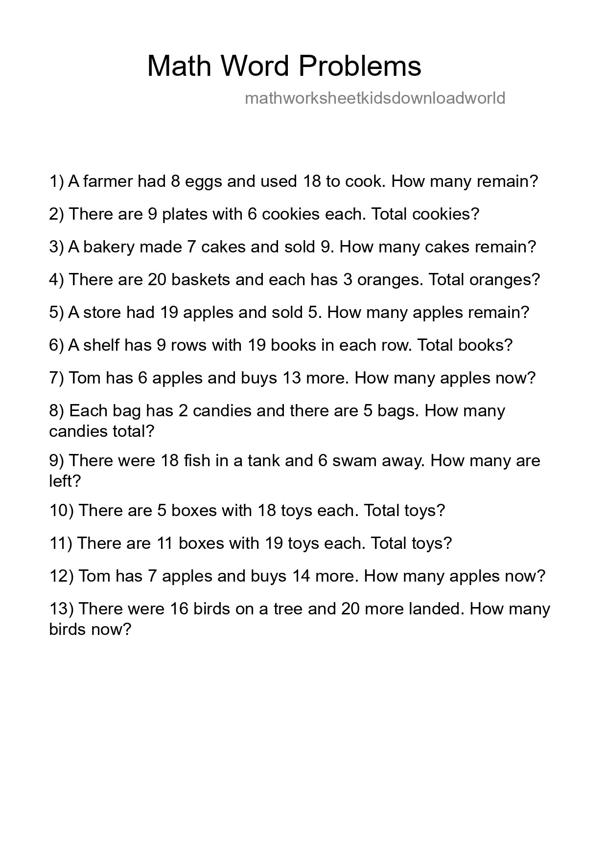 Math Word Problem Worksheet
