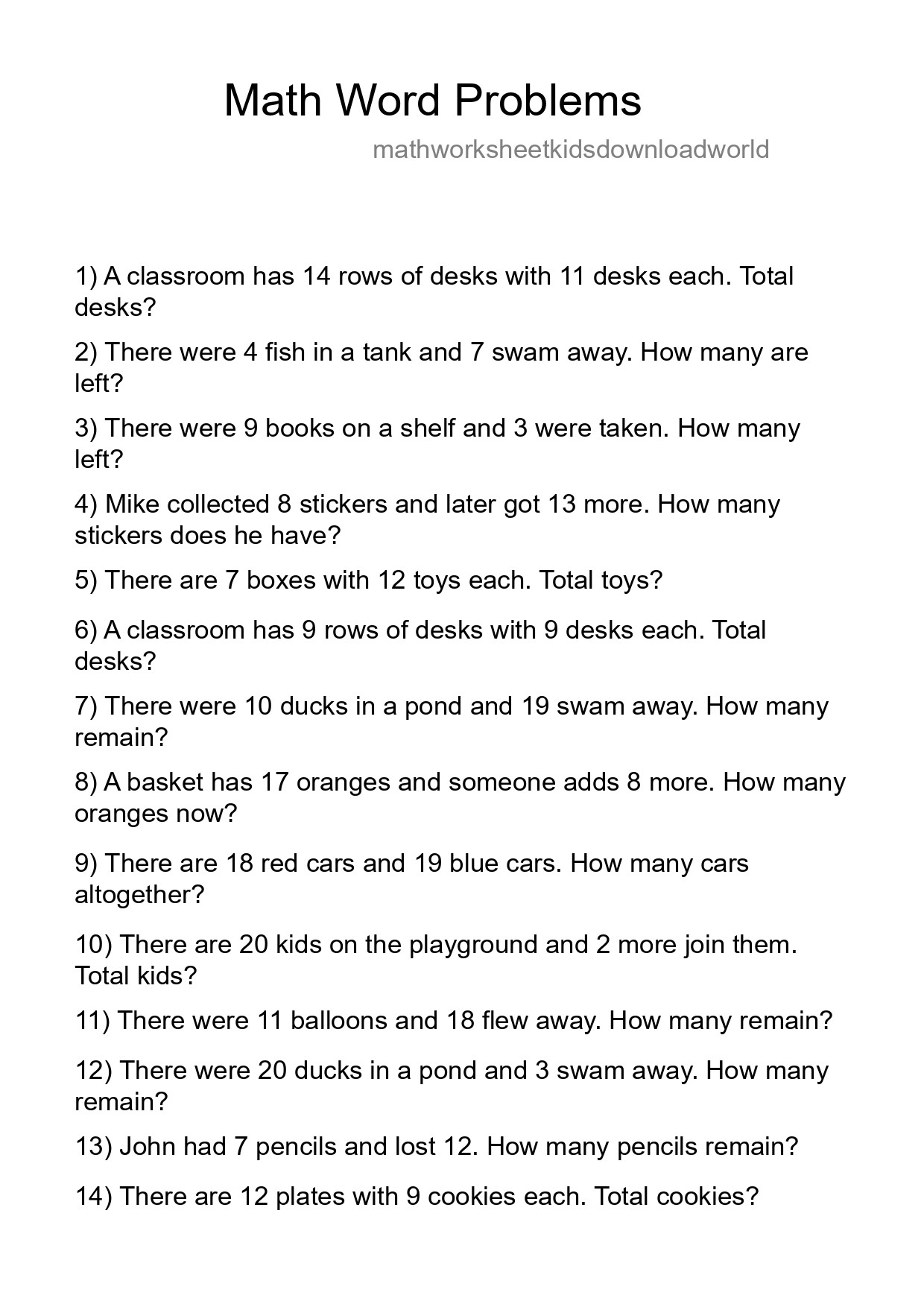 Math Word Problem Worksheet