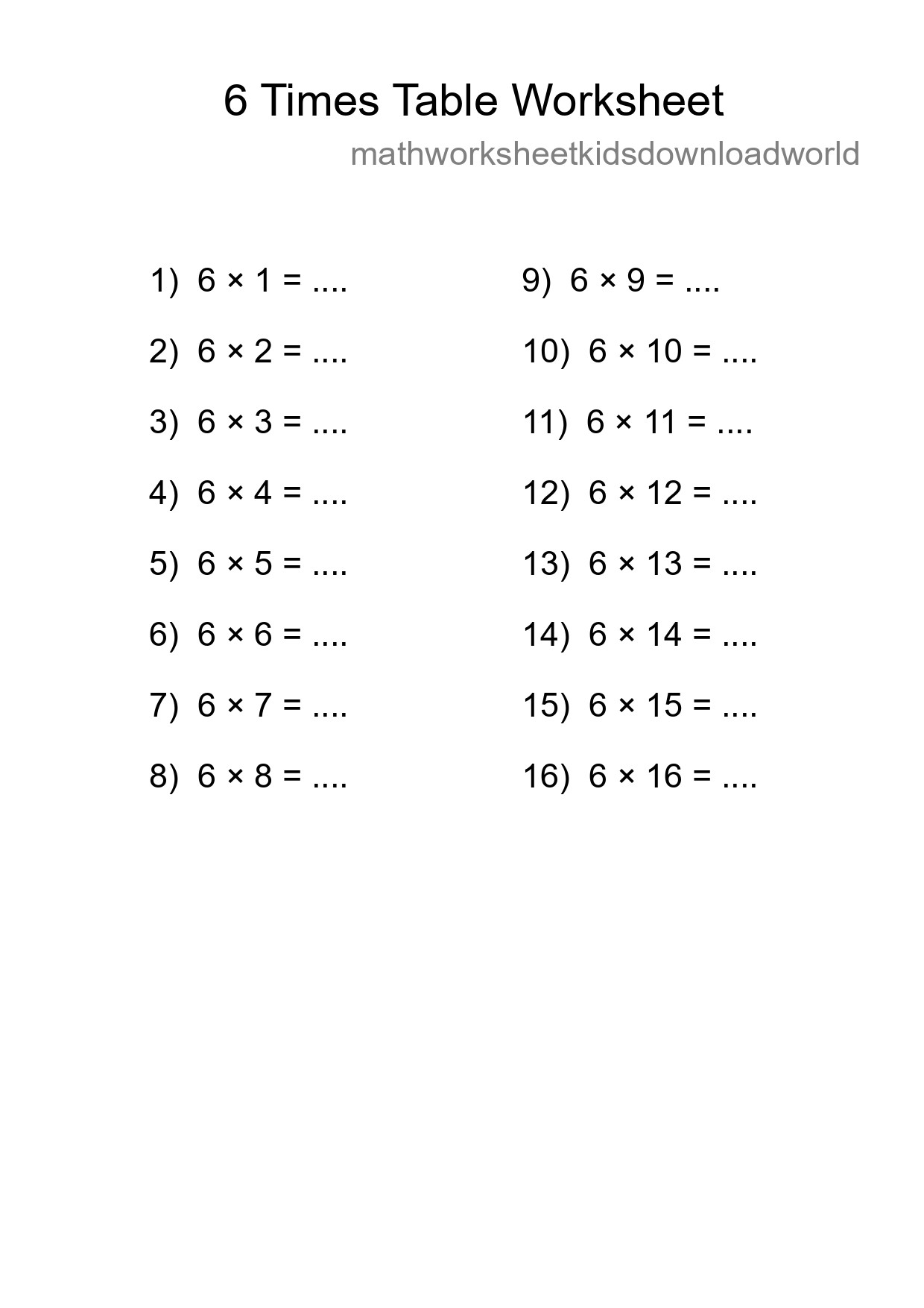 Printable 6 Times Table Worksheet For Grade 3 - Part 141
