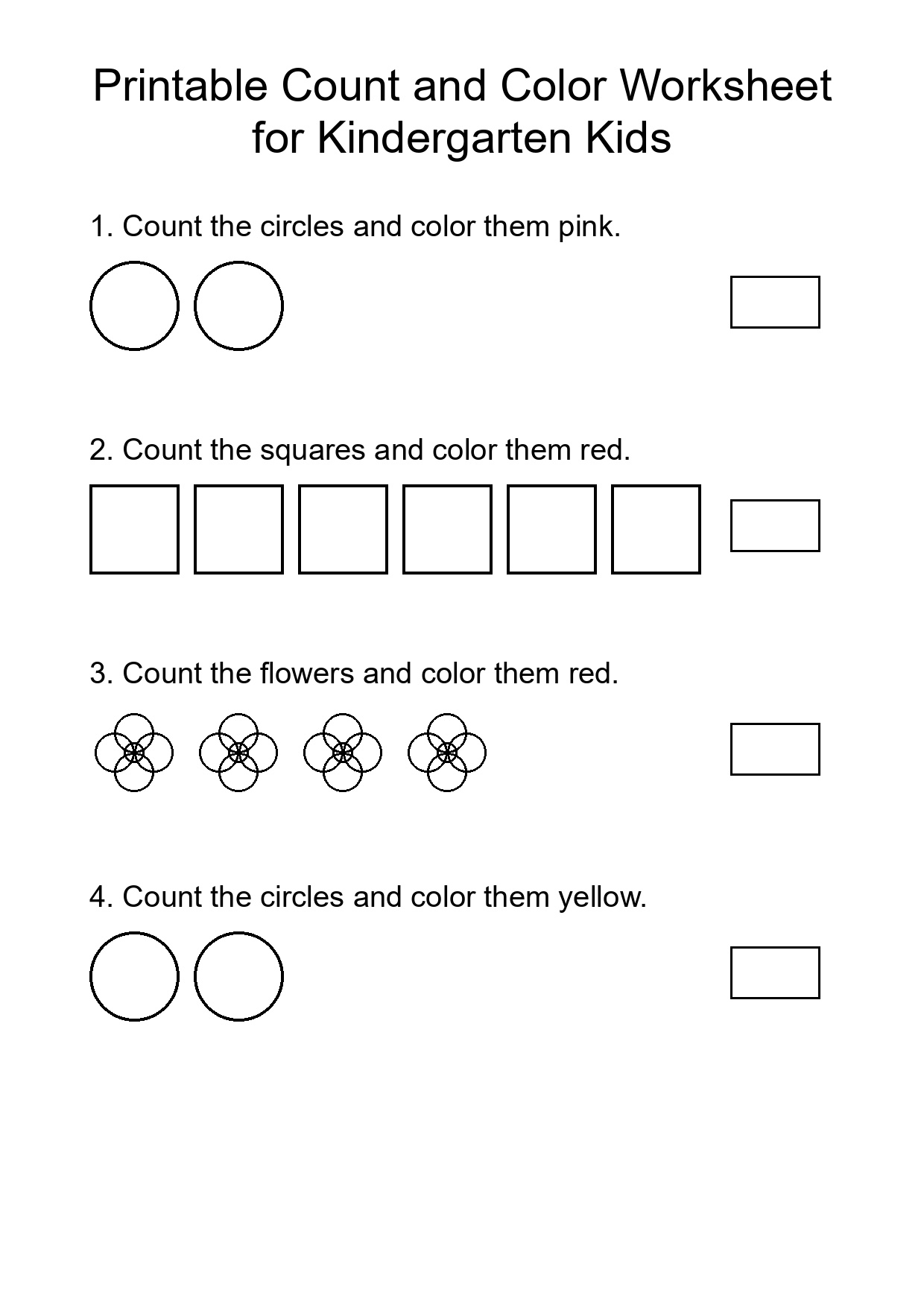 Printable Count and Color Worksheet for Kindergarten Kids